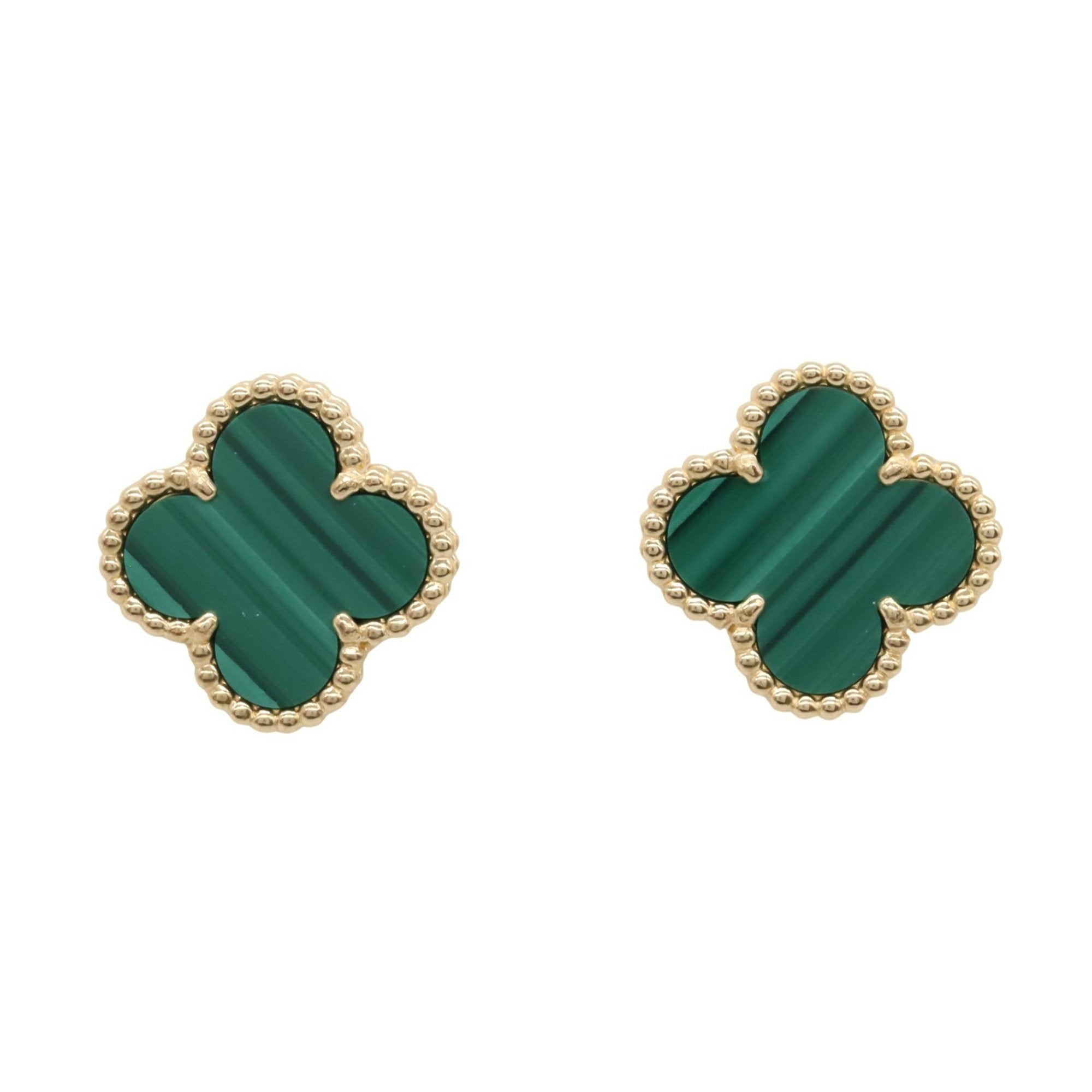 Vintage Alhambra Earrings 18K Yellow Gold and Malachite 18K Yellow Gold
