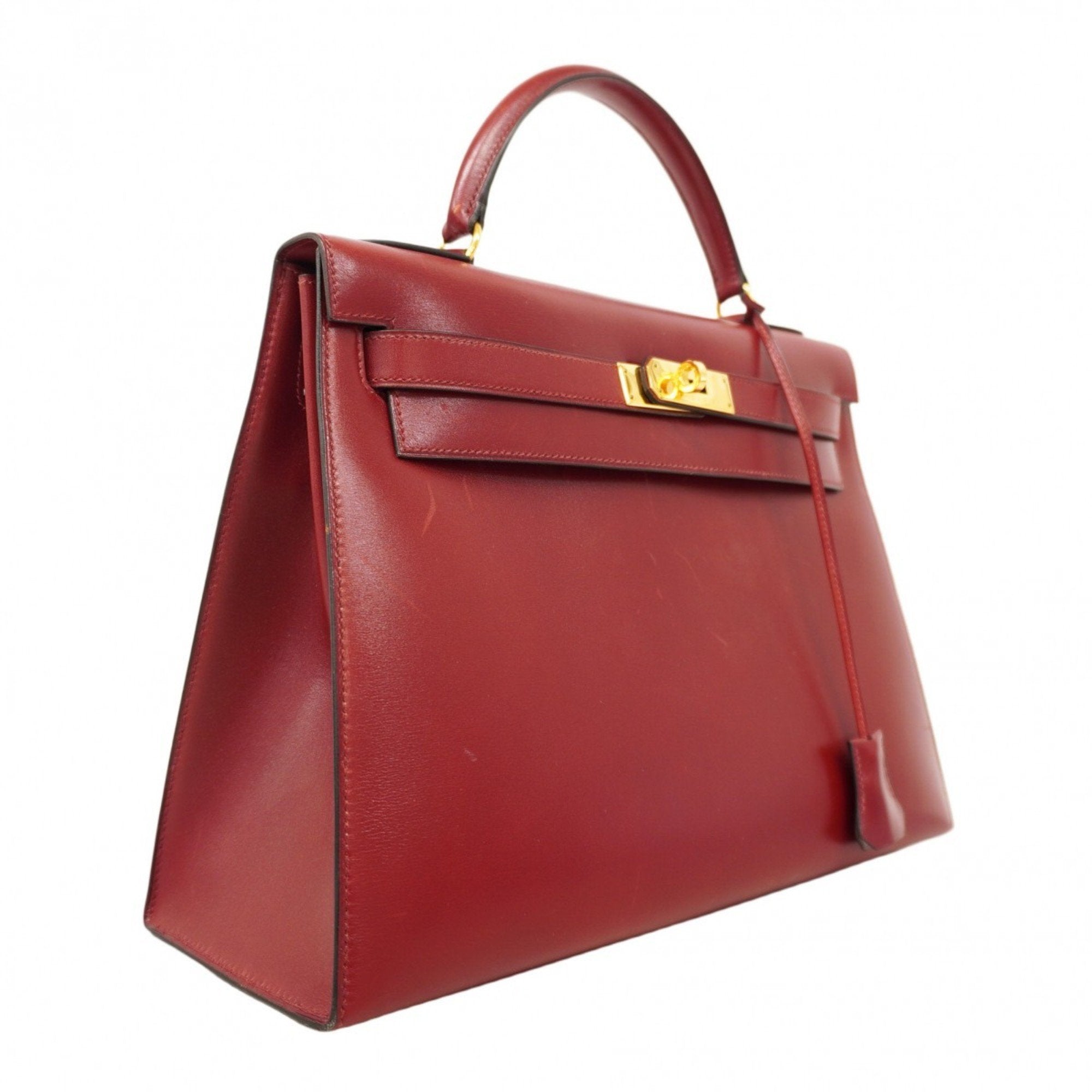 Kelly Handbag Red Box Calf with Gold Hardware 32