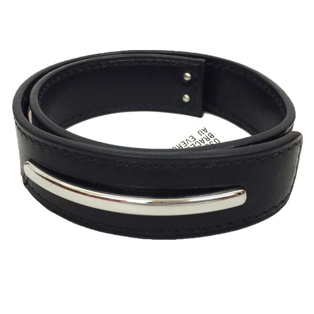 Bracelet Leather and Metal Black and Silver