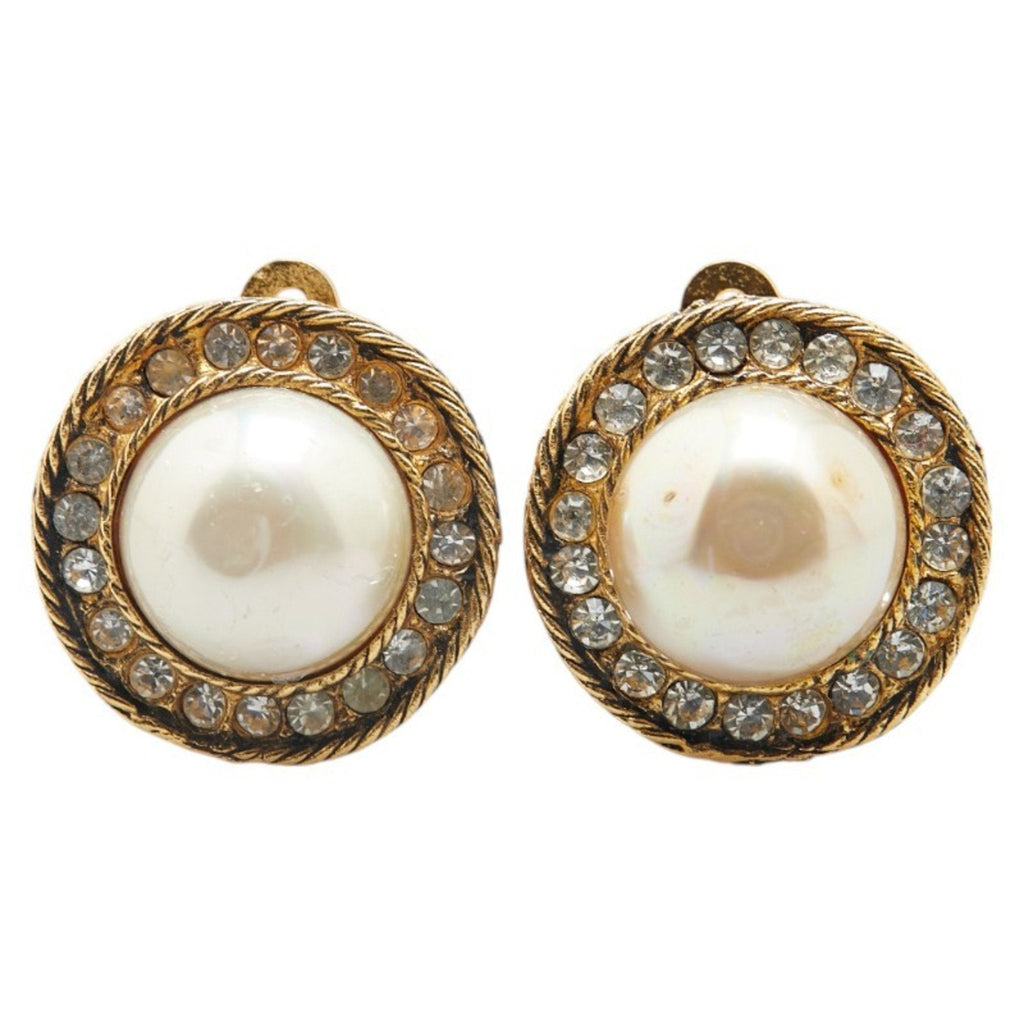 Vintage Earrings Pearl Gold-Tone Metal
