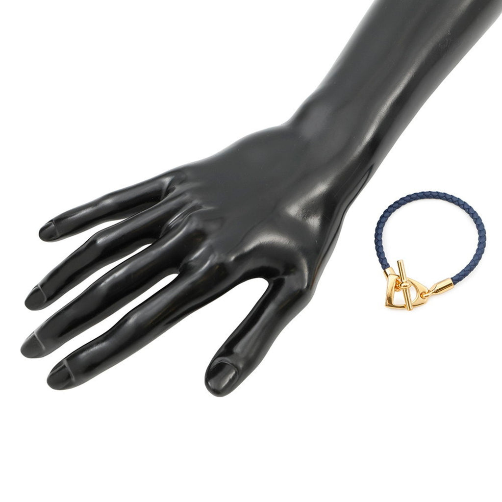 Etrier Bracelet Metal and Swift Leather Navy