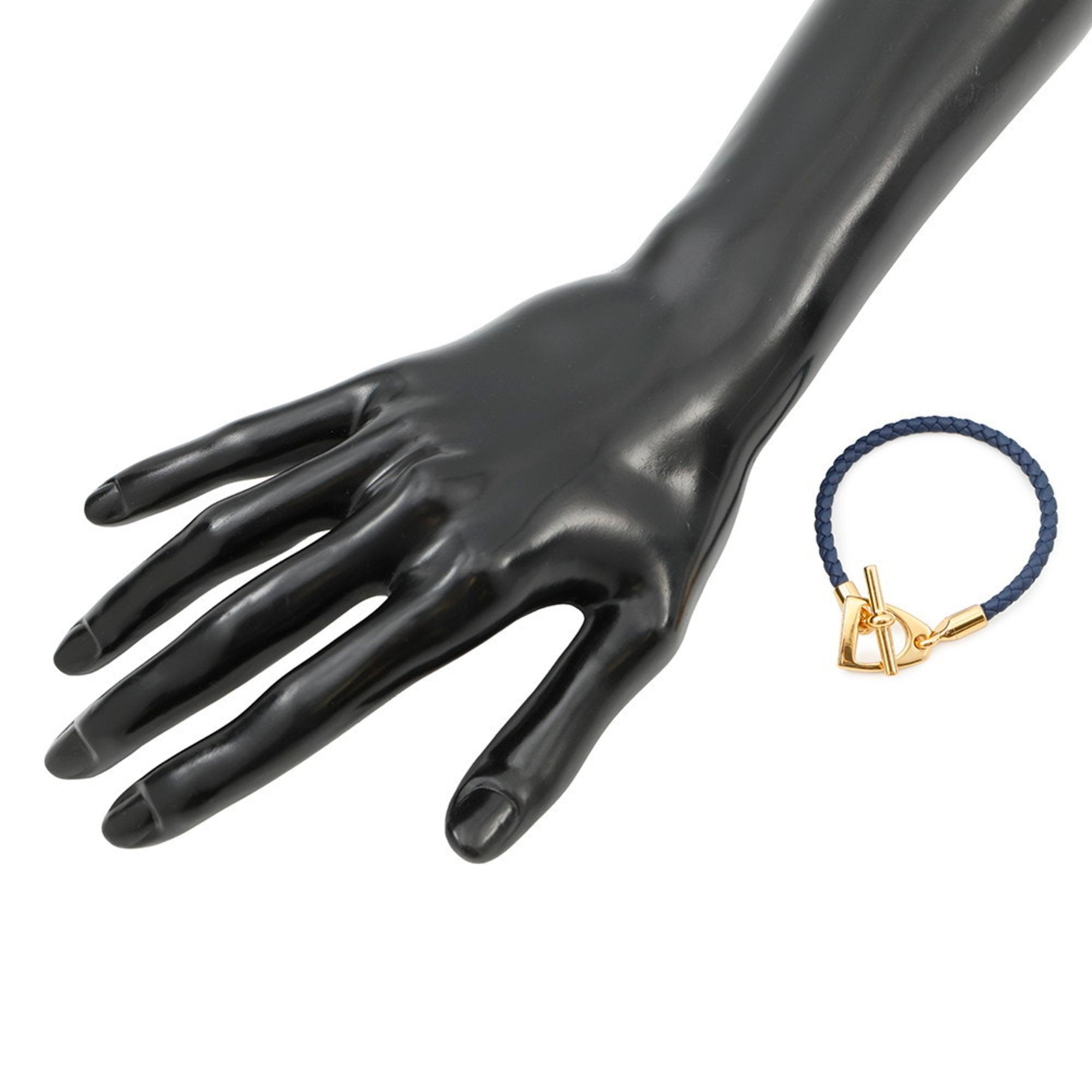 Etrier Bracelet Metal and Swift Leather Navy