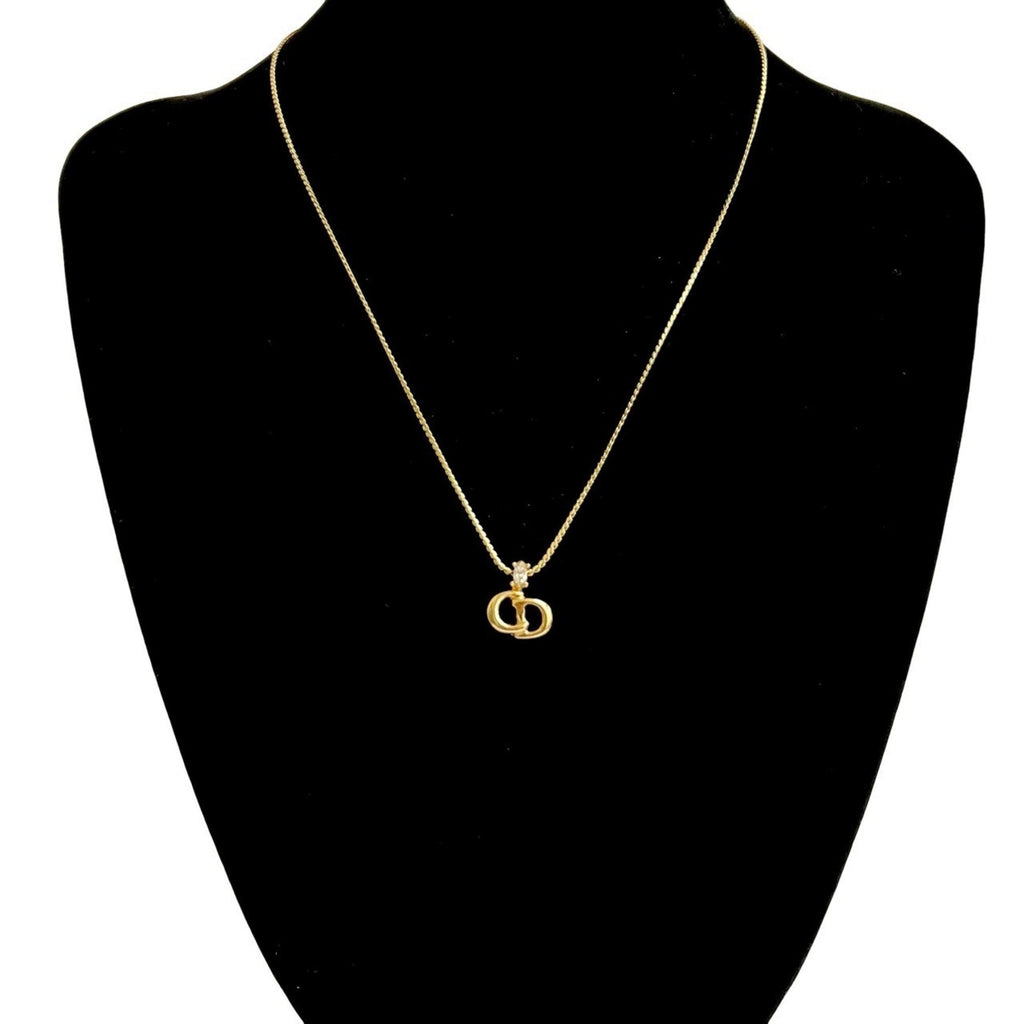 CD Pendant Necklace Gold Rhinestone Motif