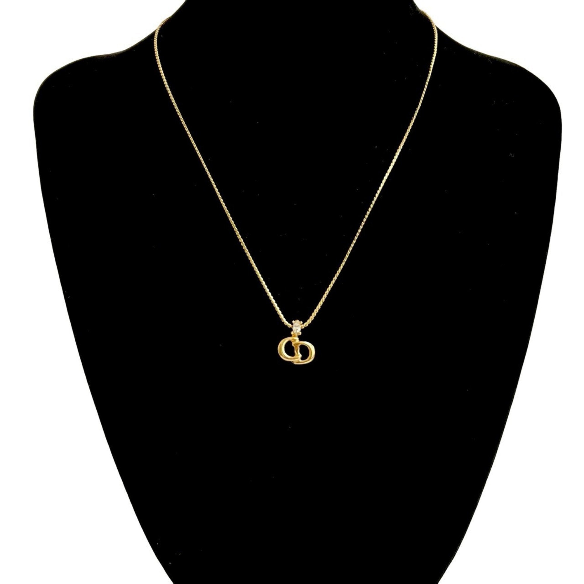 CD Pendant Necklace Gold Rhinestone Motif
