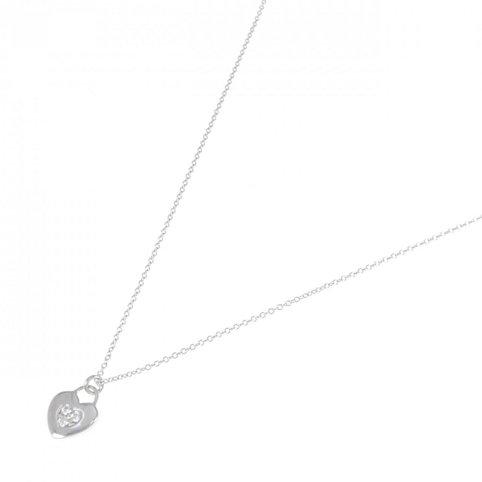 Heart Lock Pendant Necklace 18K White Gold with Diamond