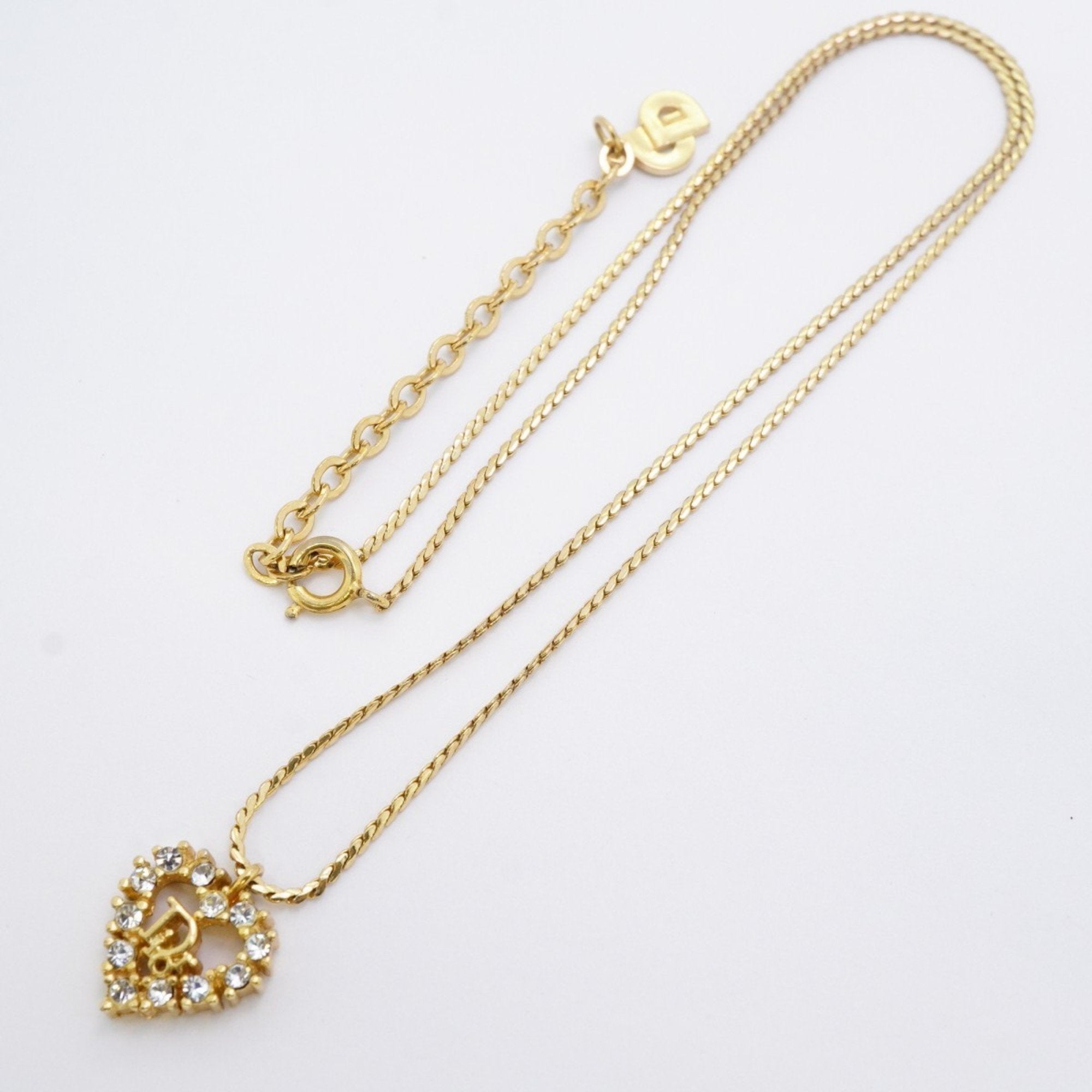 Heart Pendant Necklace Gold With Rhinestone