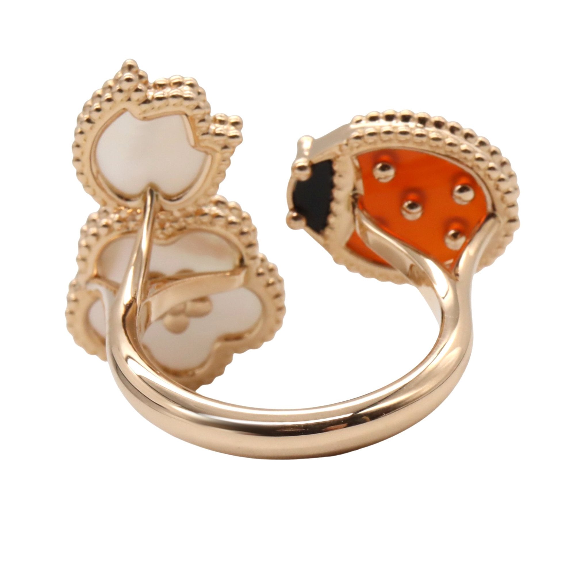 Lucky Spring Entree Les Doors Ring 18K Rose Gold with Carnelian Onyx and Mother of Pearl