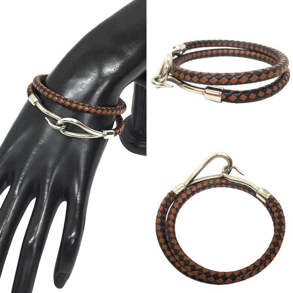 Bracelet Leather and Brass Black Brown Silver