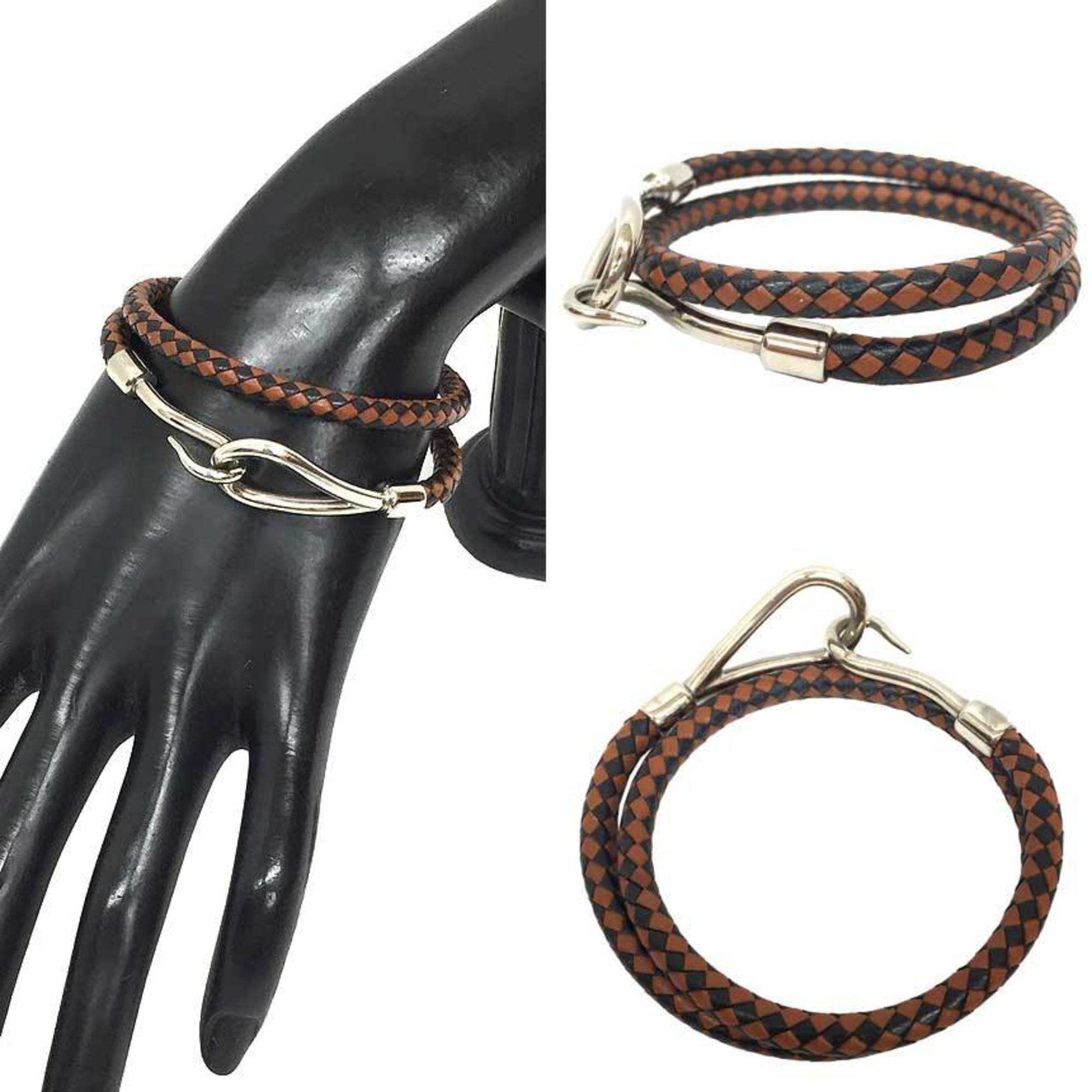 Bracelet Leather and Brass Black Brown Silver