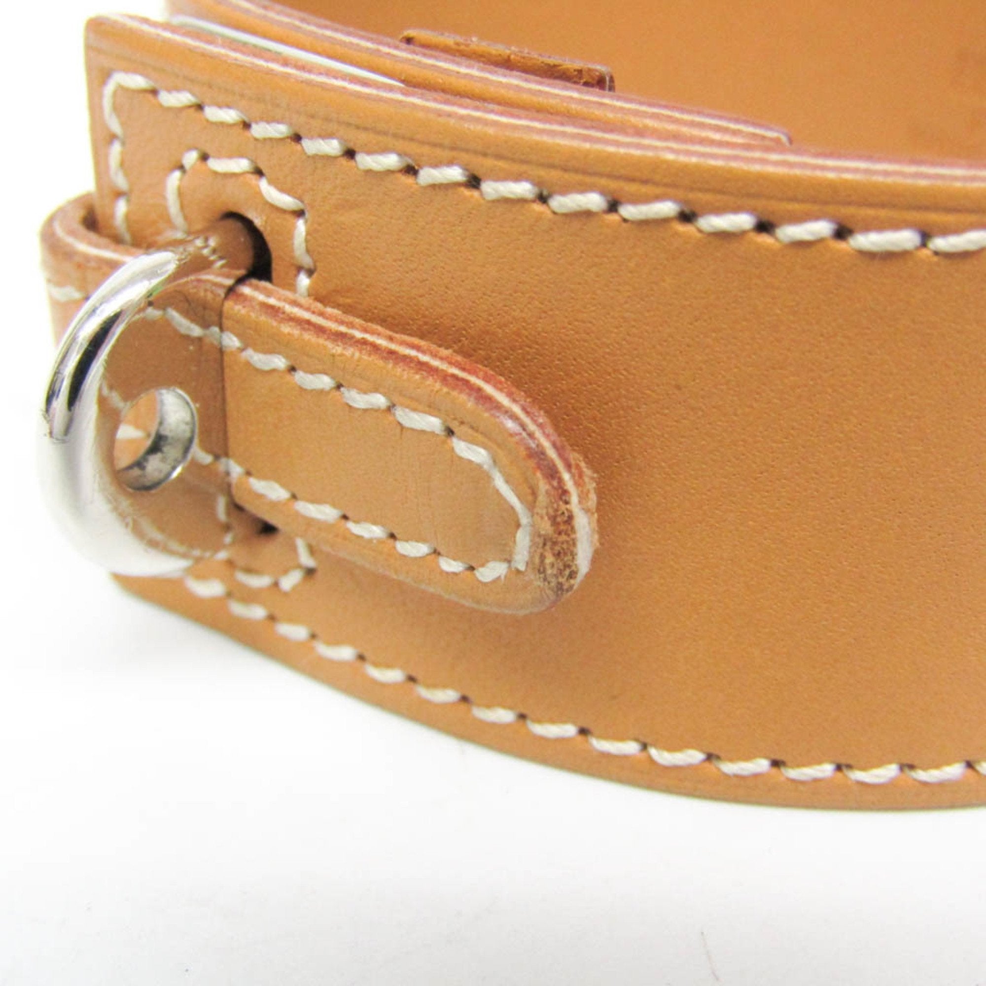 Box Calf Leather and Metal Bracelet Light Beige and Silver
