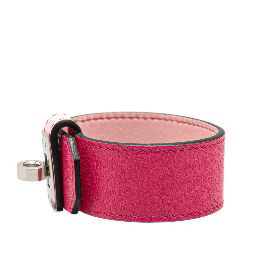 Kelly Twist Bangle Chevre Leather and Metal Rose Shocking Bracelet