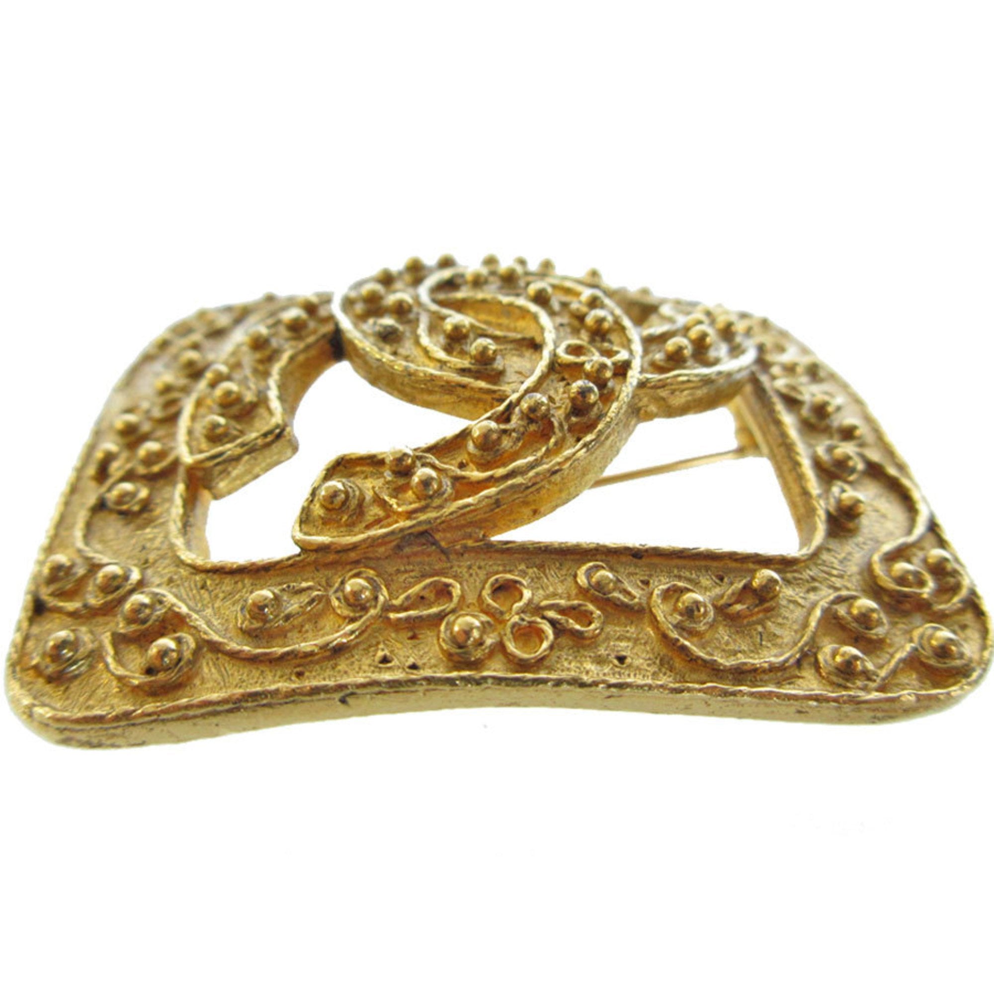 CC Logo Brooch Gold-Tone Metal