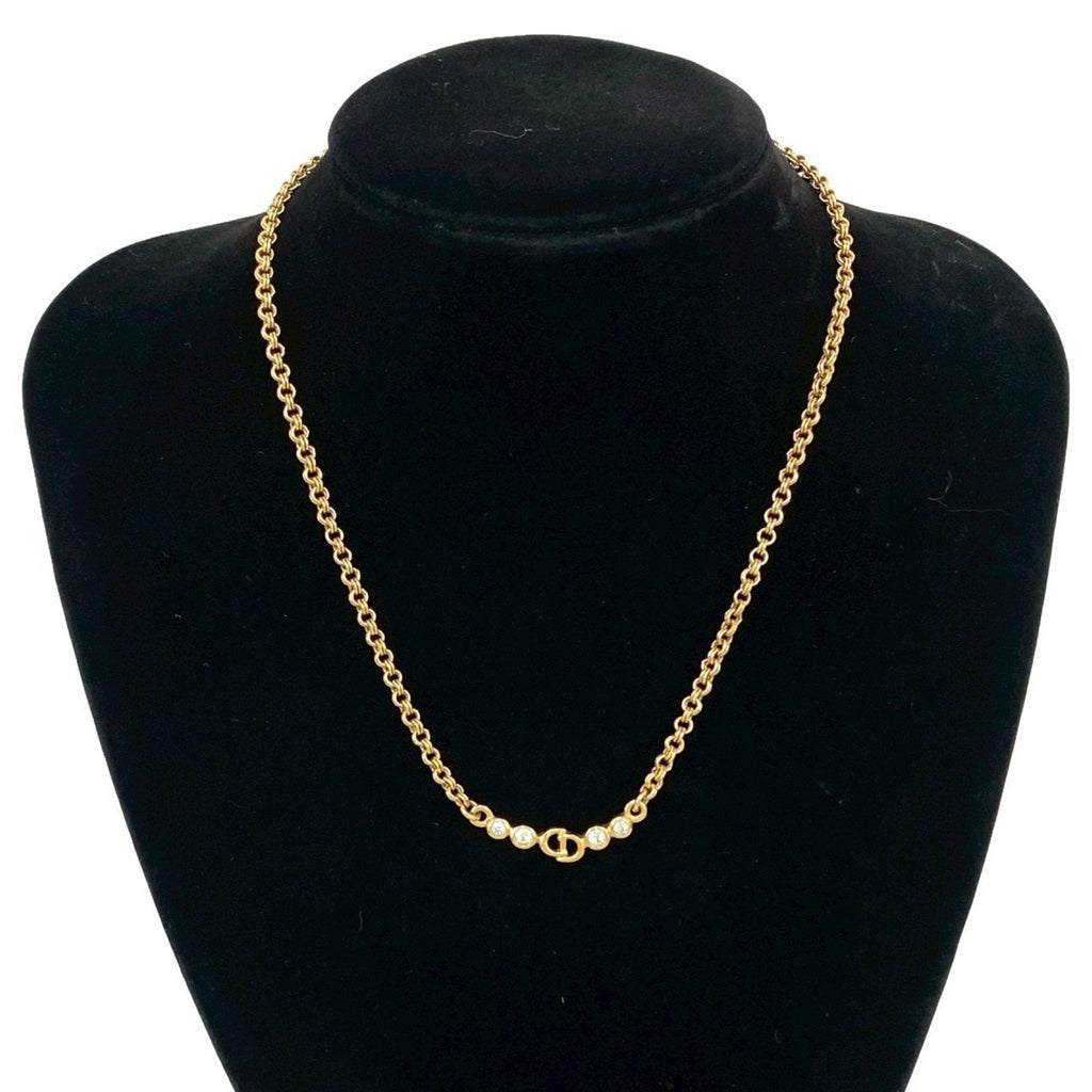 Vintage Pendant Necklace Gold With Rhinestone