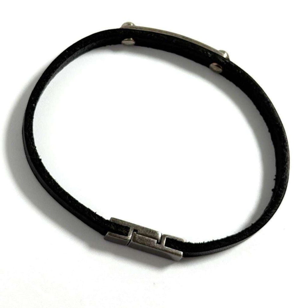 ID Plate Bracelet Leather and Metal