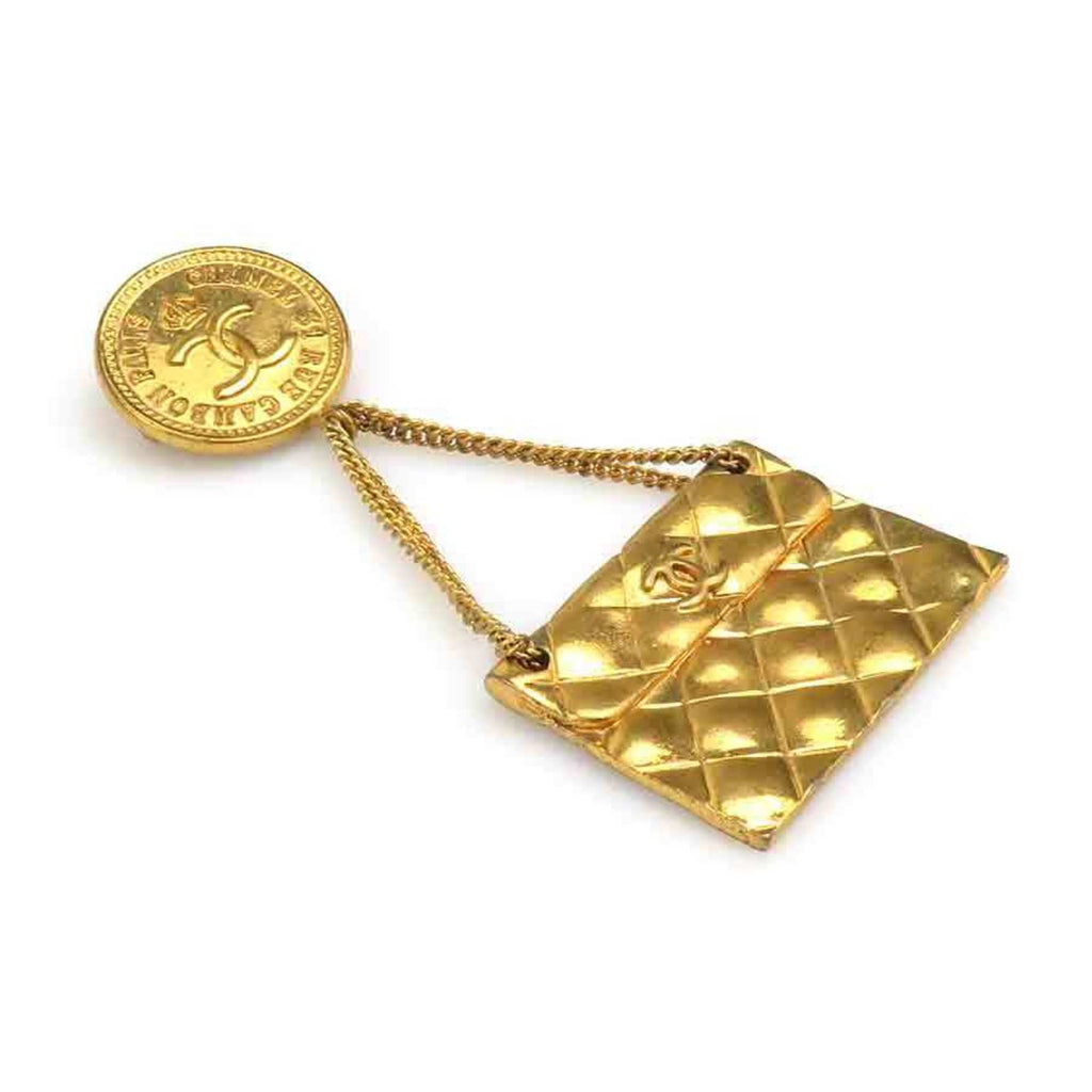 CC Logo Brooch Gold-Tone Metal