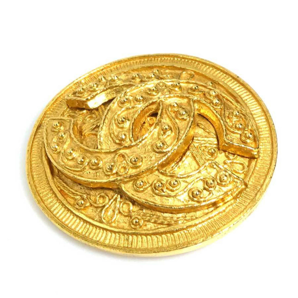 CC Logo Brooch Gold-Tone Metal