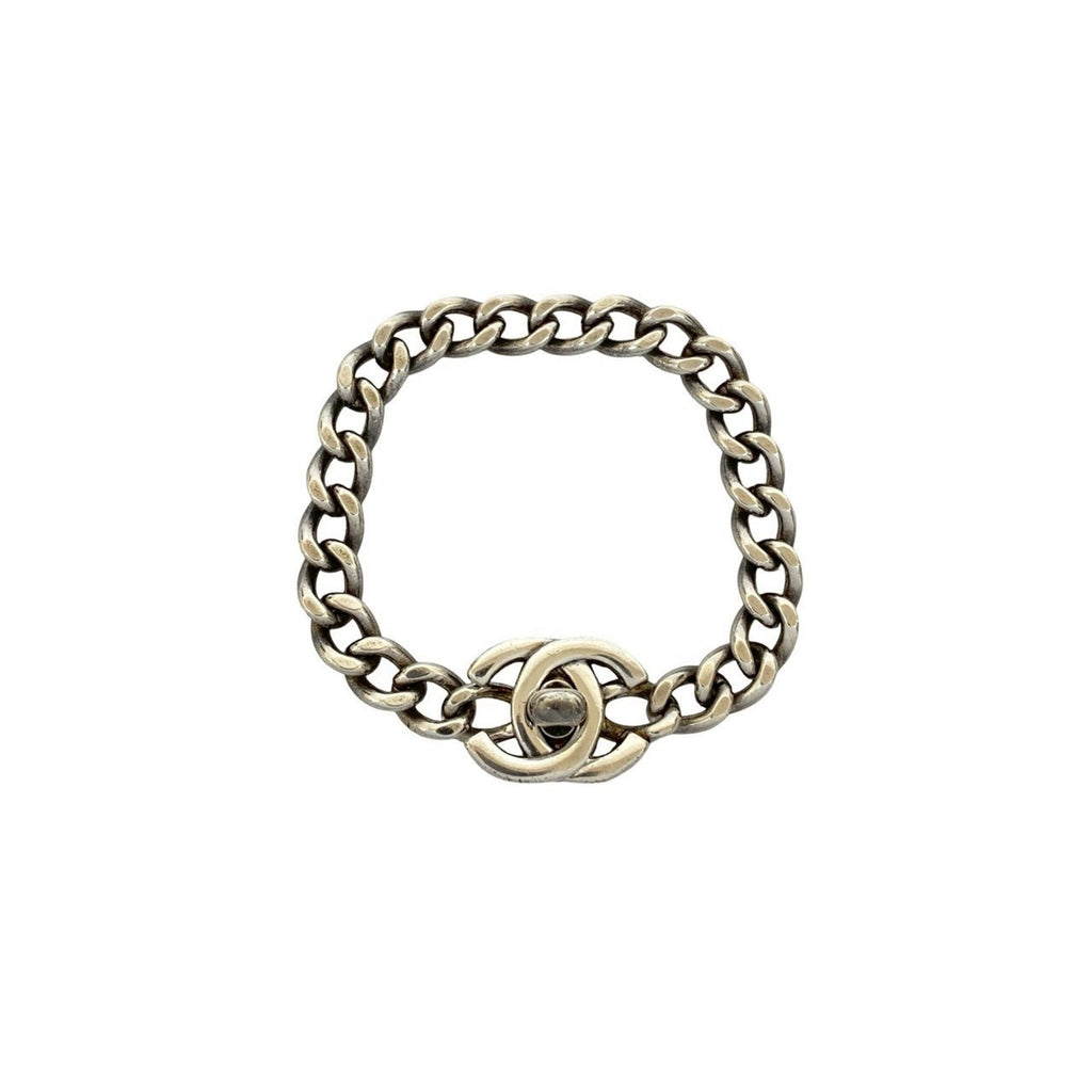 CC Logo Turnlock Chain Bracelet Silver-Tone Metal