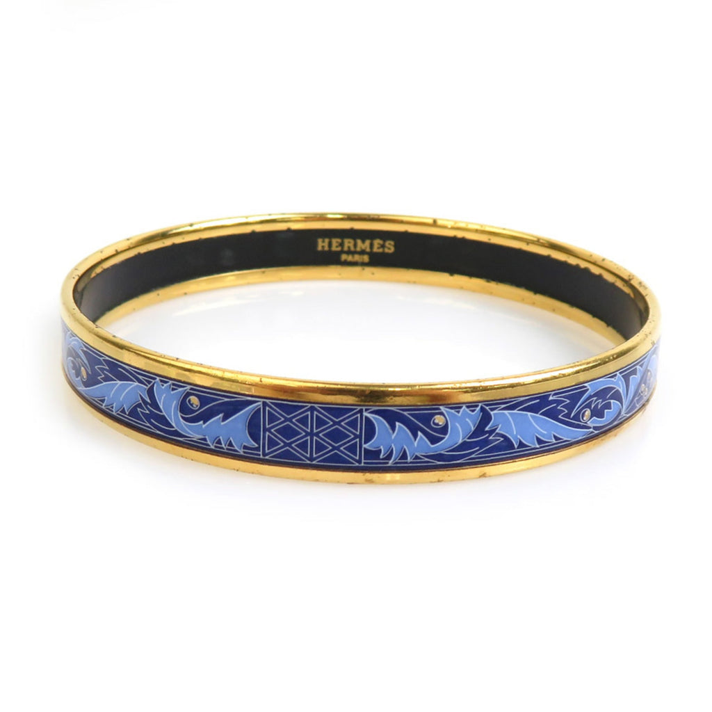 Bangle Bracelet Enamel and Metal Blue and Gold