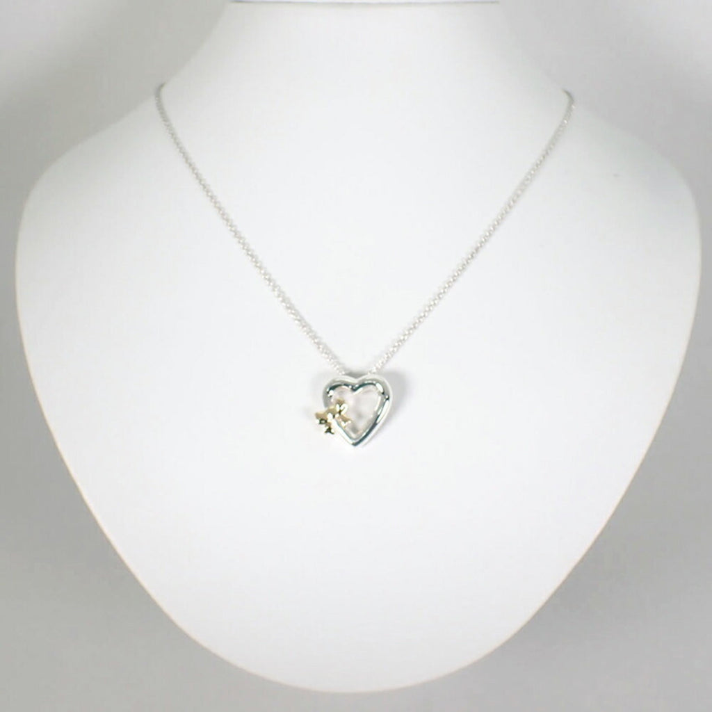 Heart Ribbon Pendant Necklace Sterling Silver and 18K Yellow Gold