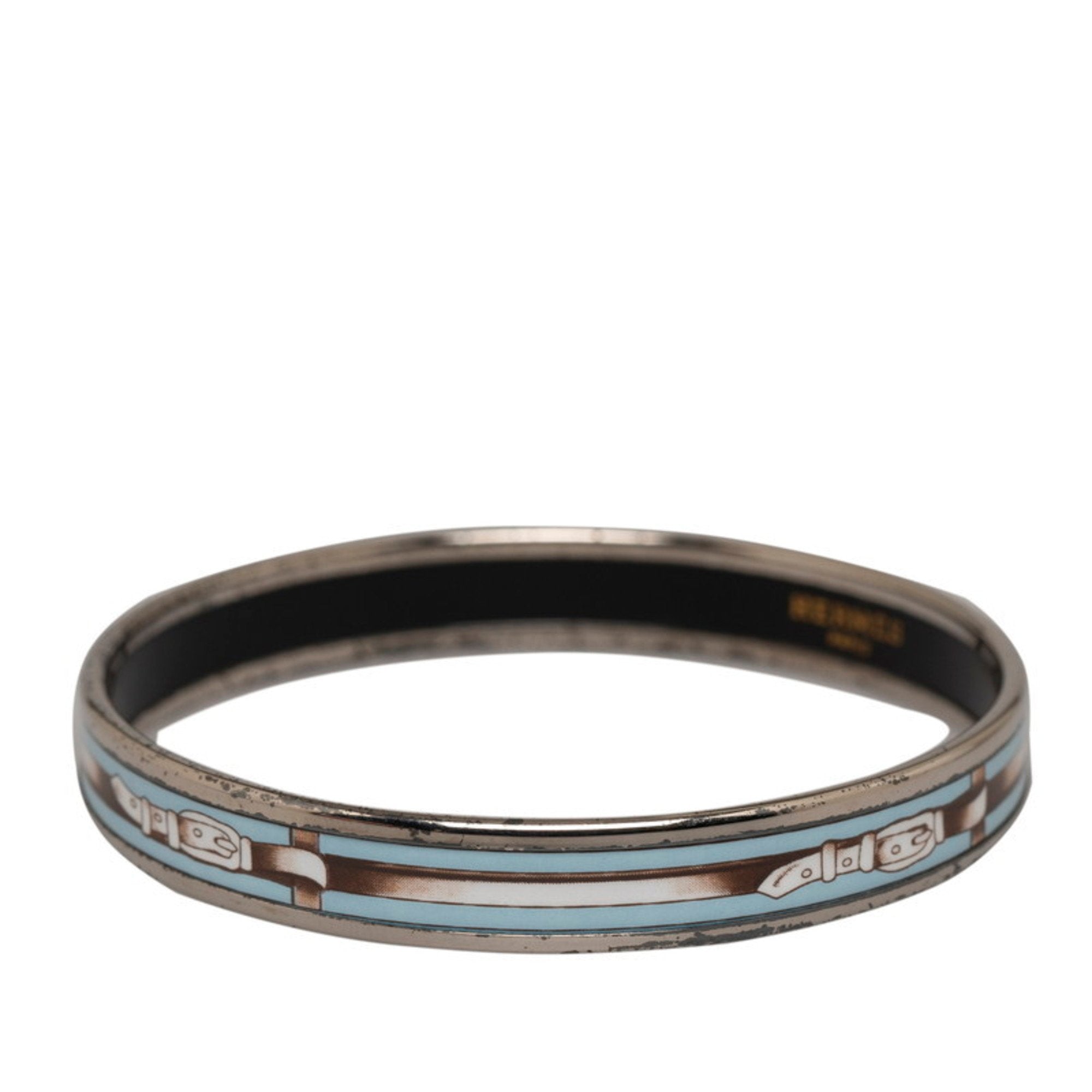 Enamel Cloisonne Bangle Metal Light Blue and Silver Bracelet