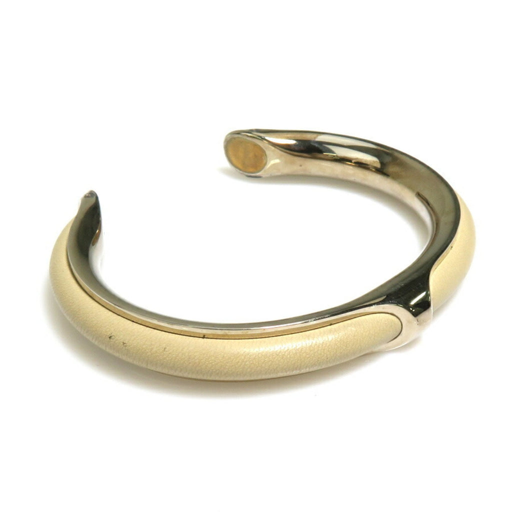 Bangle Bracelet Leather and Metal Grayish Silver
