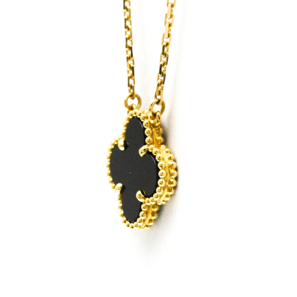 Vintage Alhambra Pendant Necklace 18K Yellow Gold and Onyx