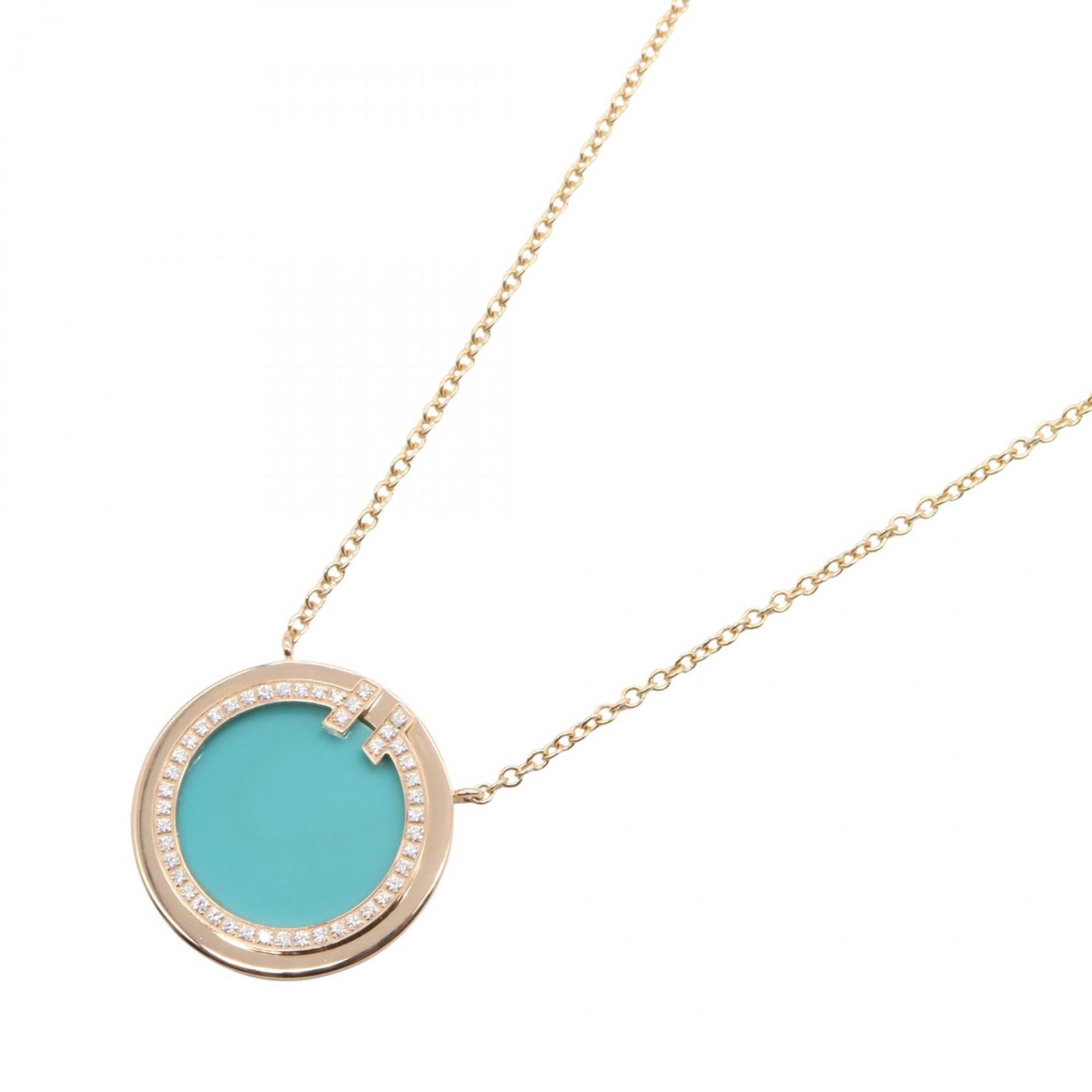Pendant Necklace 18K Rose Gold with Diamond and Turquoise