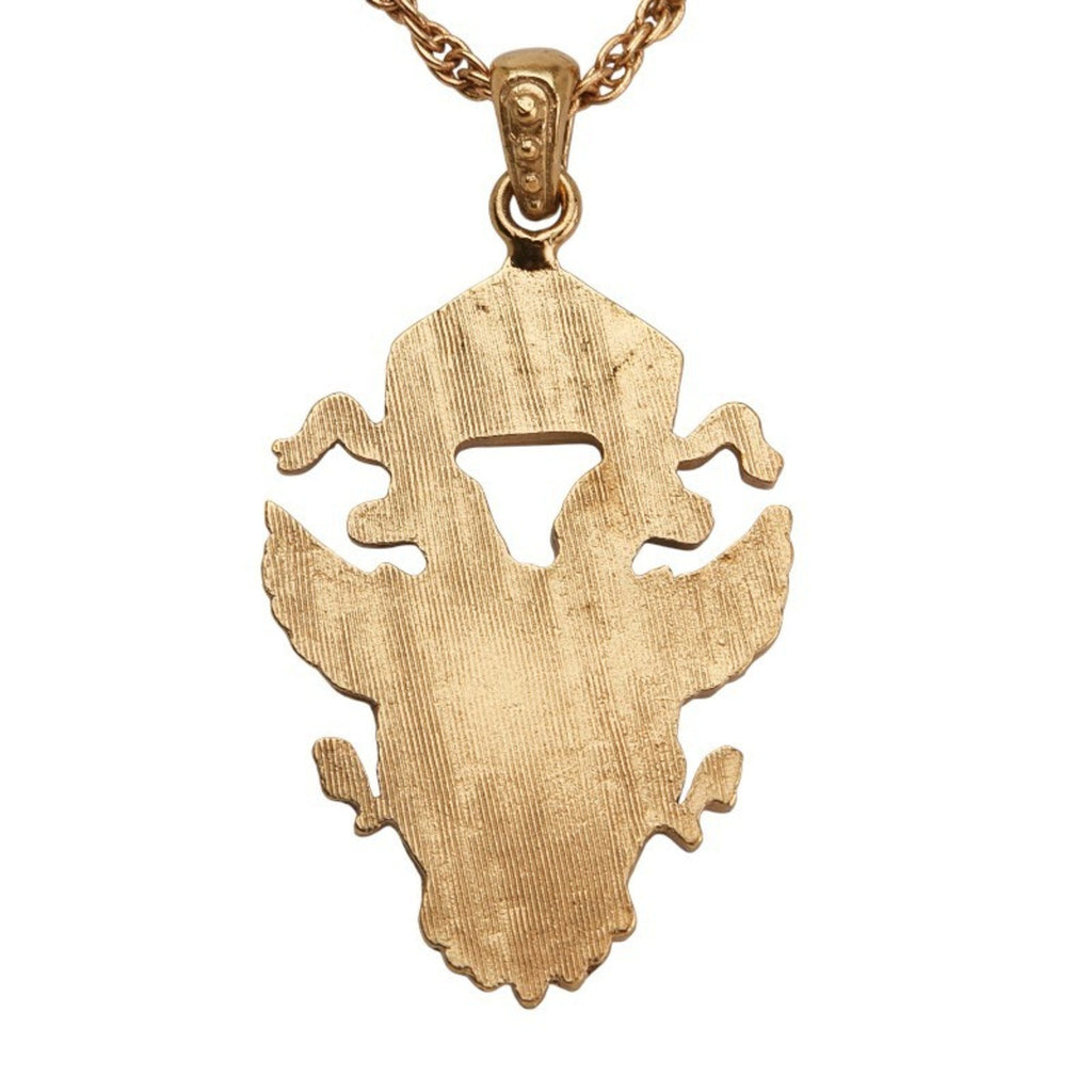 Crest Motif Pendant Necklace Gold Blue