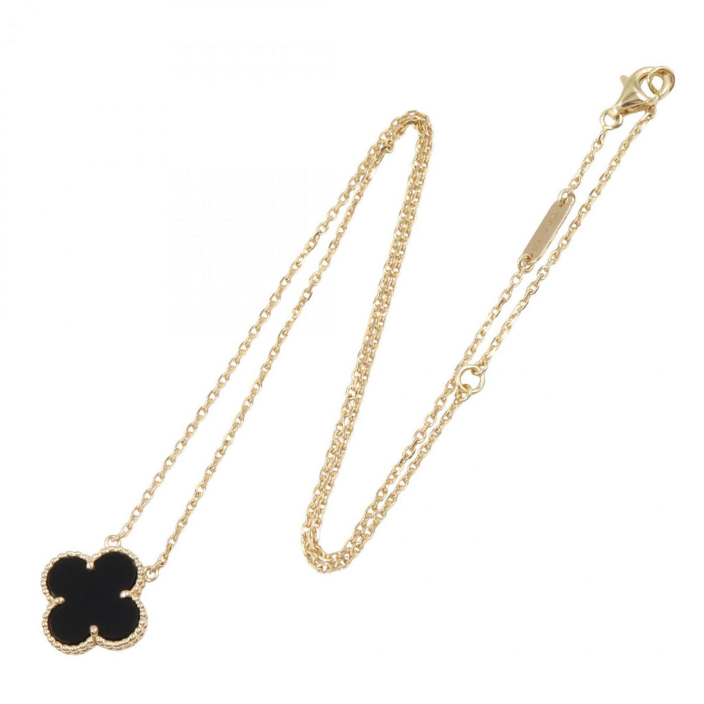 Vintage Alhambra Pendant Necklace 18K Yellow Gold and Onyx