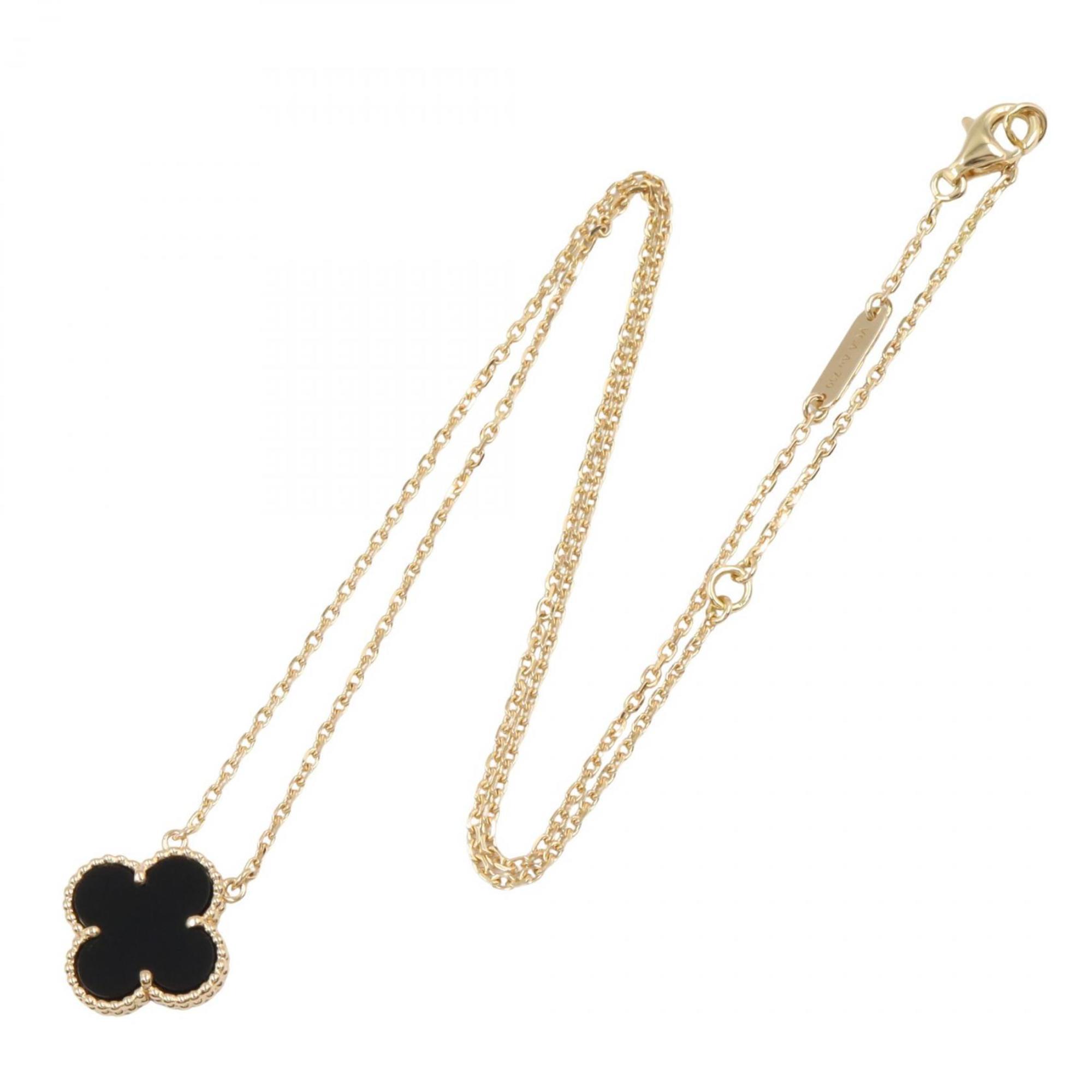 Vintage Alhambra Pendant Necklace 18K Yellow Gold and Onyx
