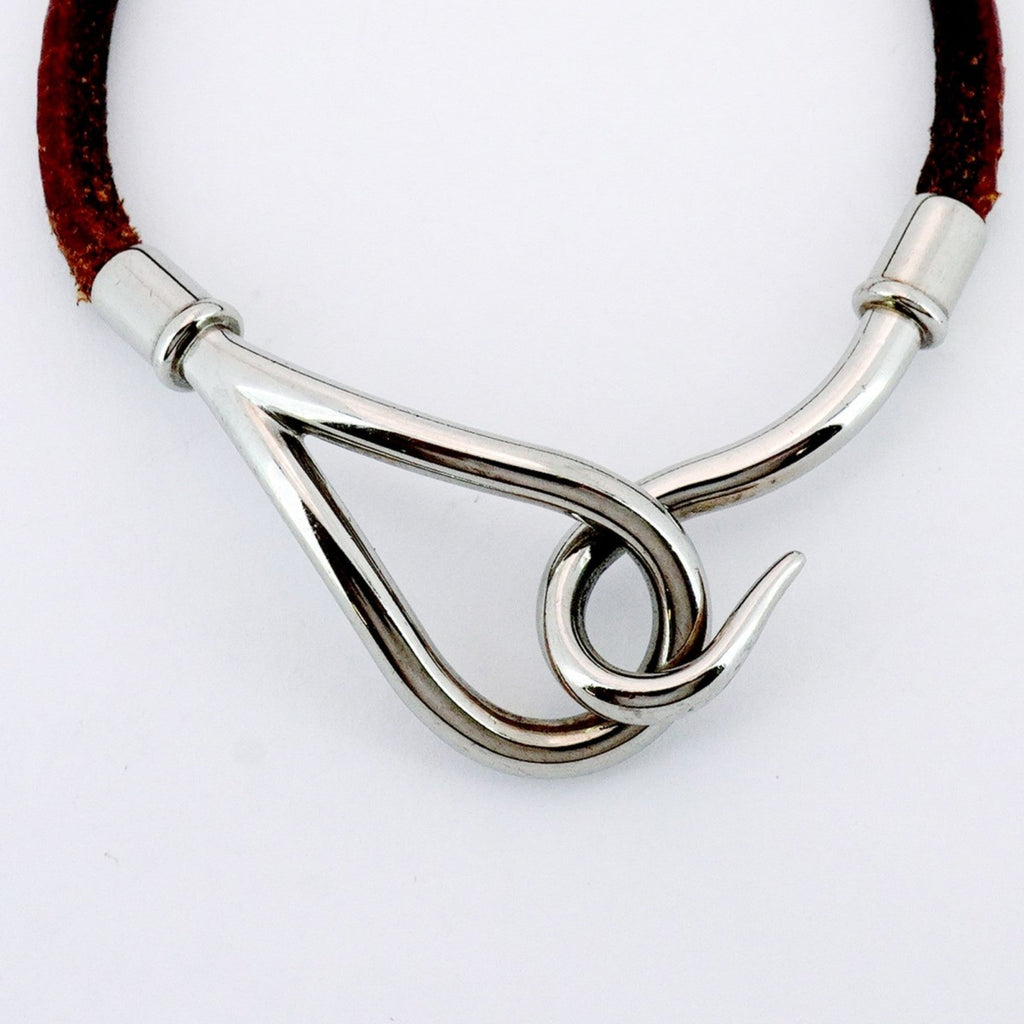 Bracelet Leather and Metal Brown and Silver