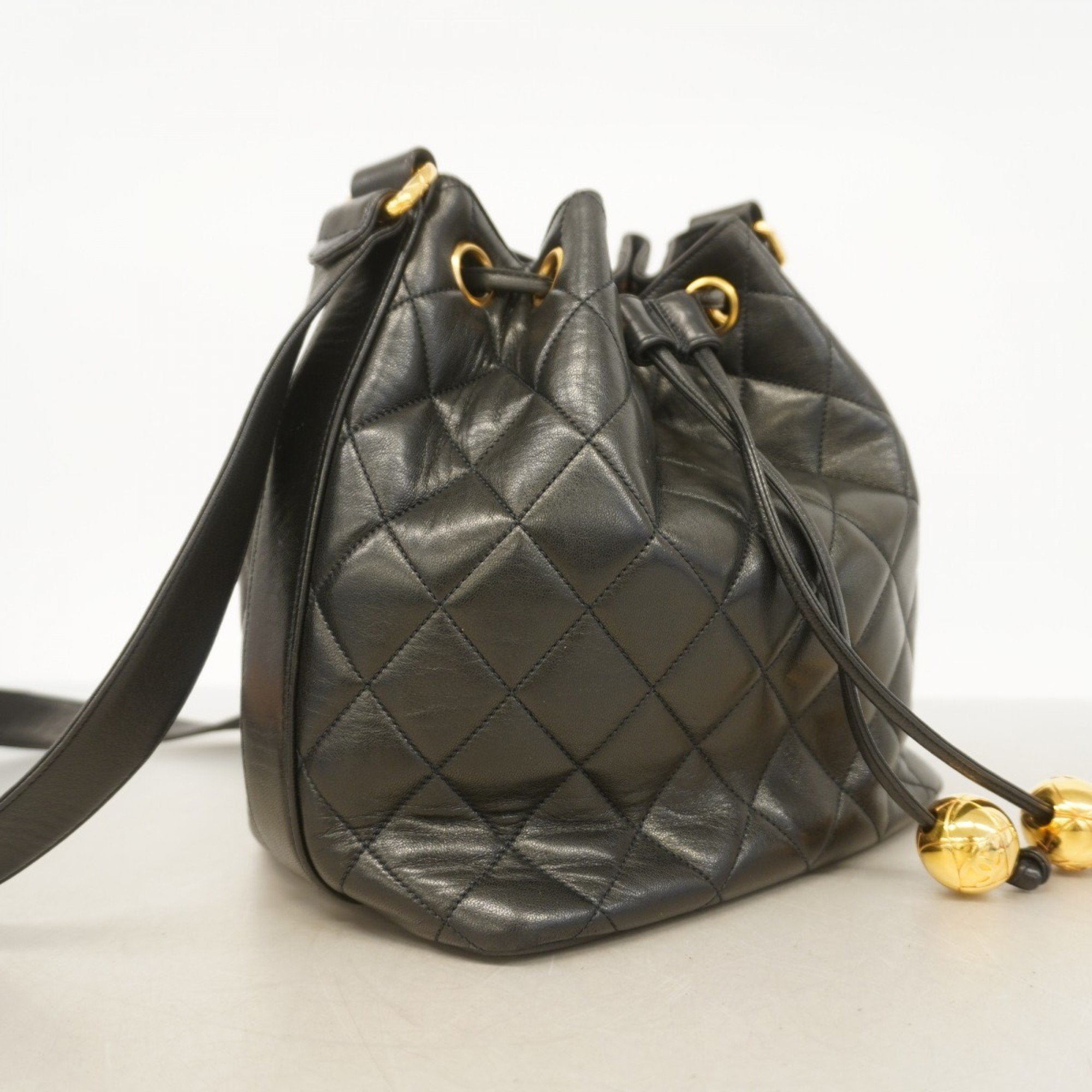 Vintage Drawstring Bucket Bag Quilted Lambskin Small