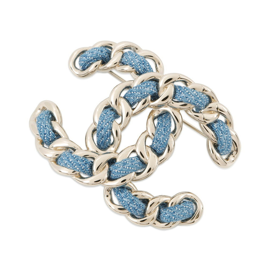 CC Logo Brooch Gold-Tone Metal