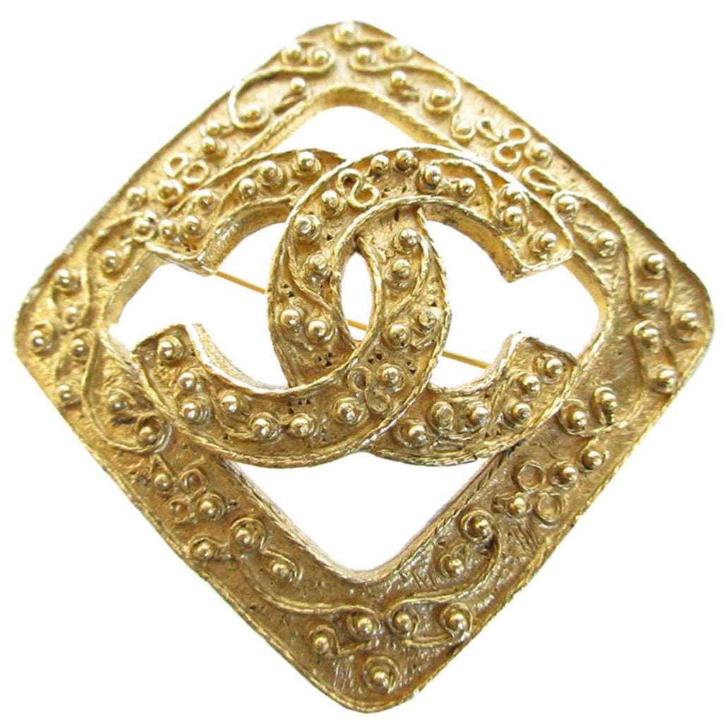 CC Logo Brooch Gold-Tone Metal