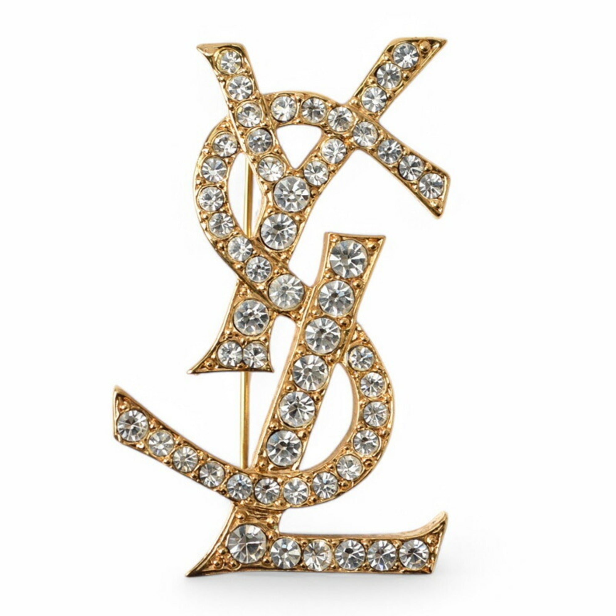 Pin Brooch Brass and Rhinestone Gold