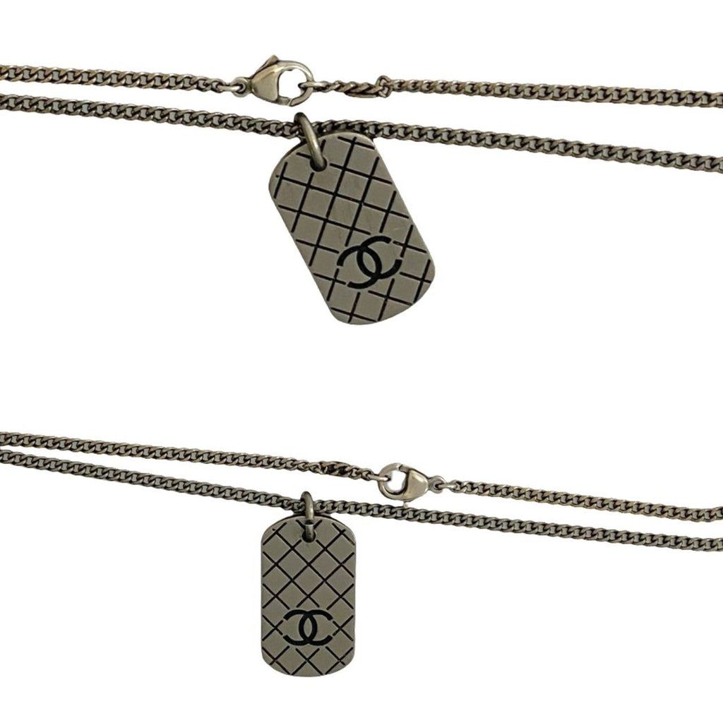 CC Logo Chain Pendant Necklace Silver-Tone Metal