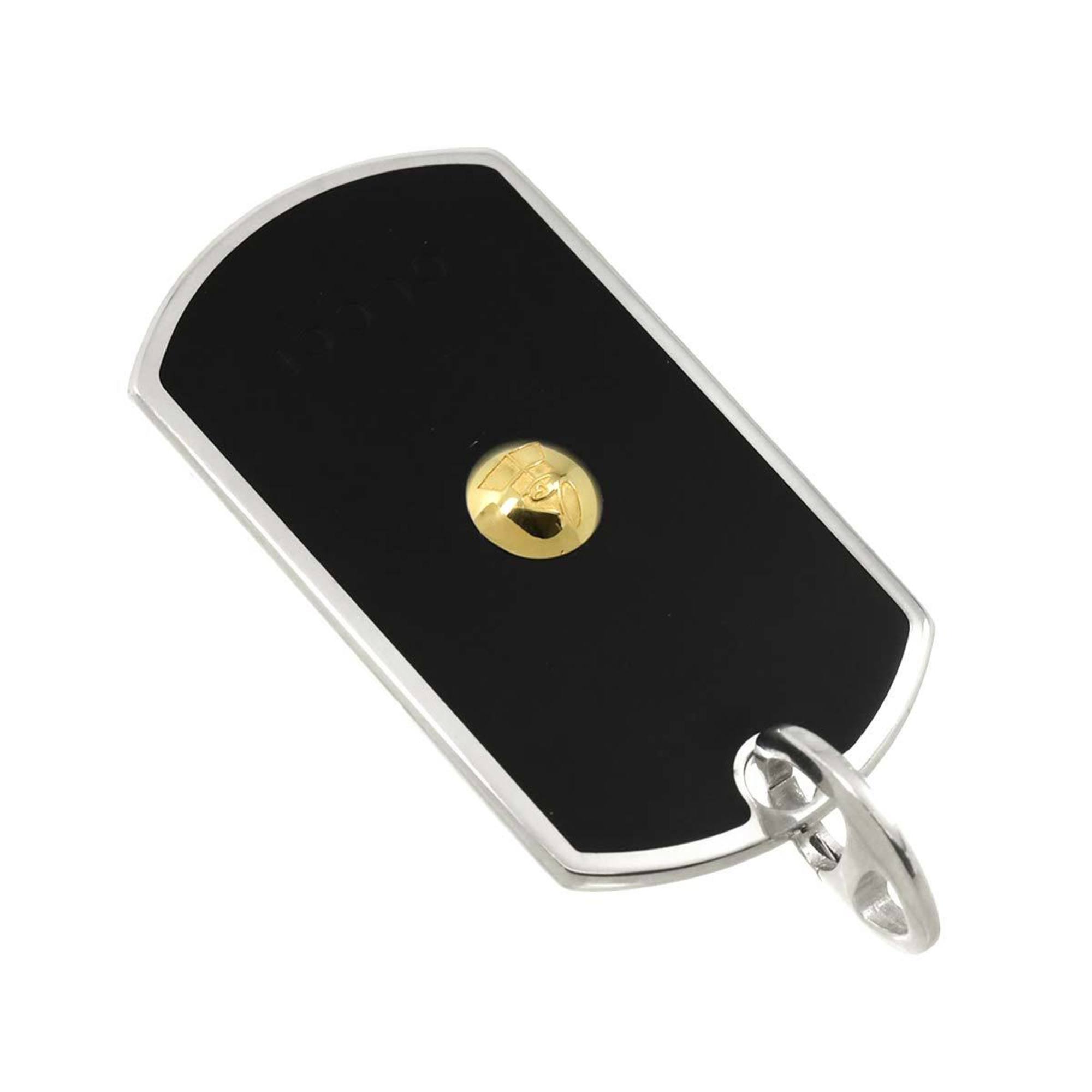 Dog Tag Pendant Necklace Enamel and Sterling Silver and 18K Yellow Gold