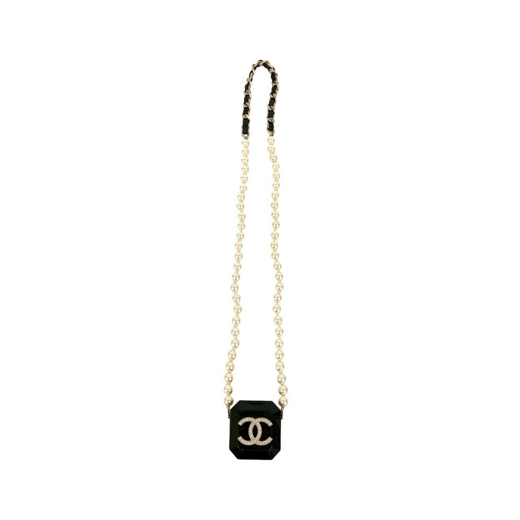 Pendant Necklace Leather Black and White with Rhinestone