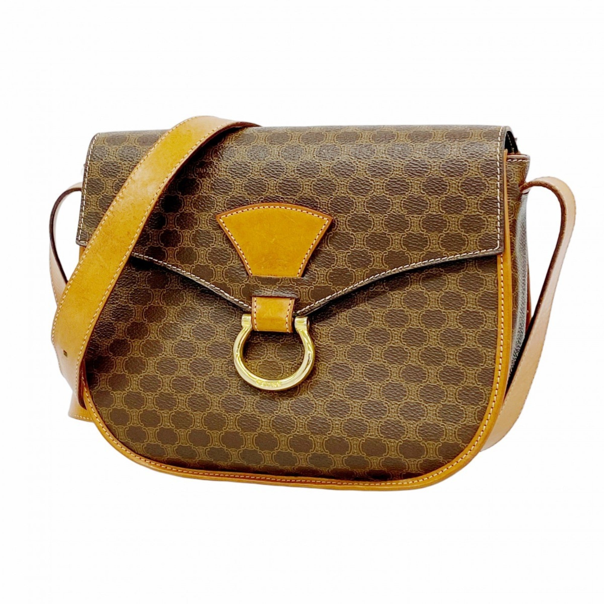 Vintage Saddle Flap Shoulder Bag Macadam Coated Canvas Small