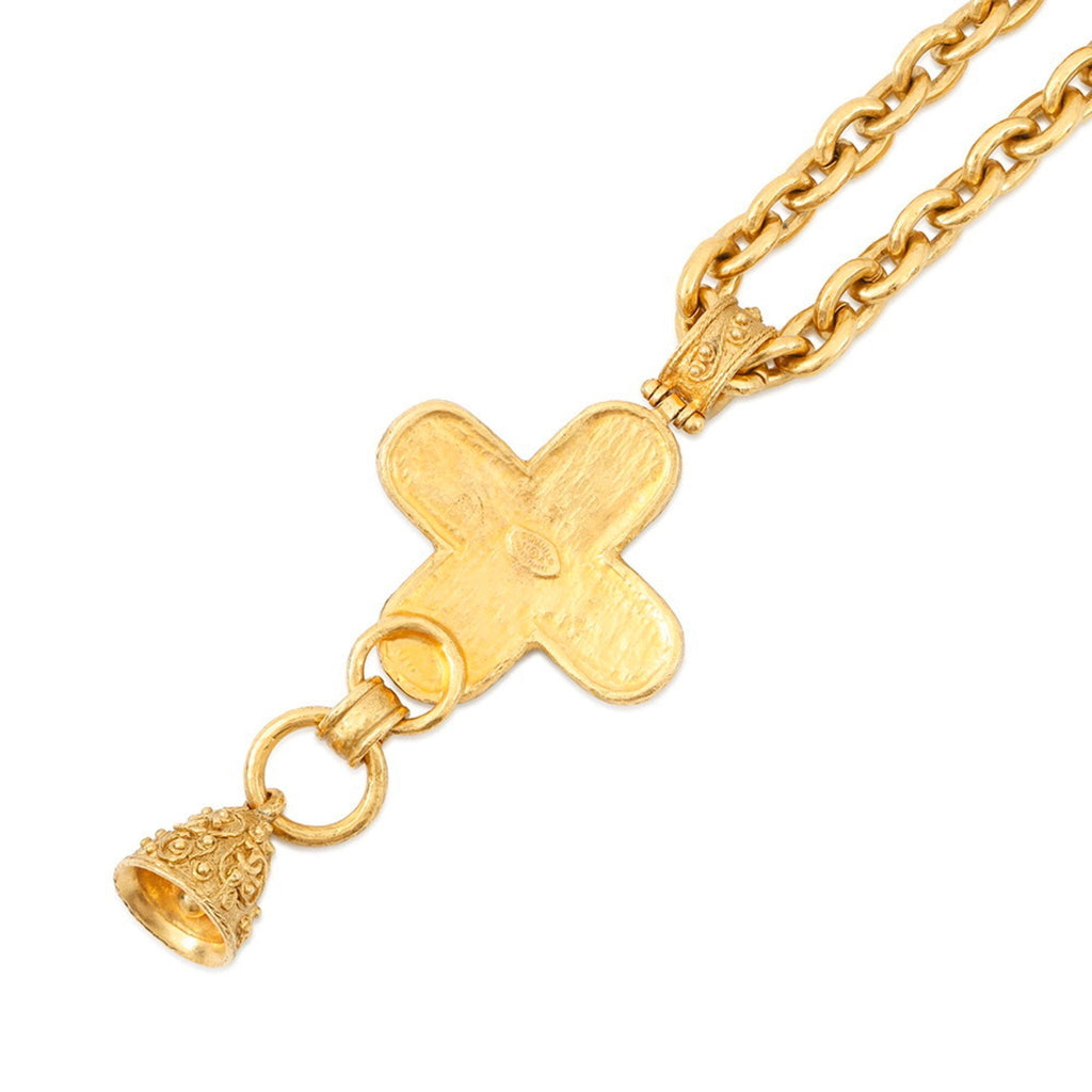 CC Logo Cross Pendant Necklace Gold-Tone Metal