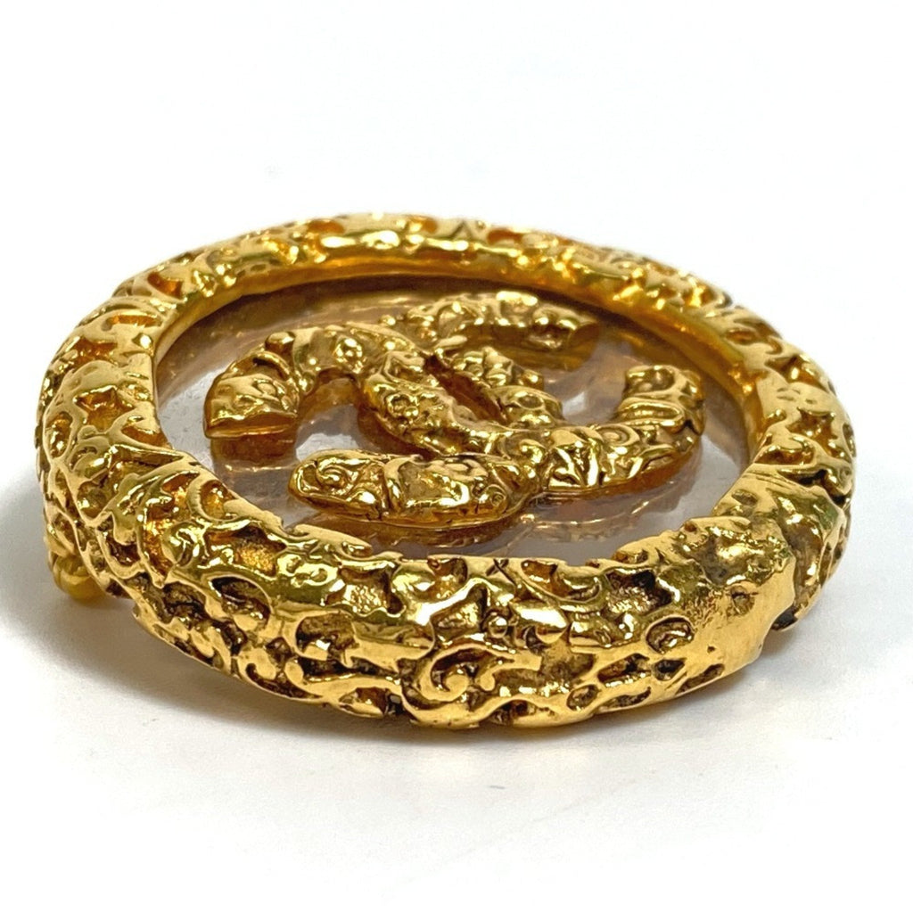 CC Logo Circle Brooch Gold-Tone Metal