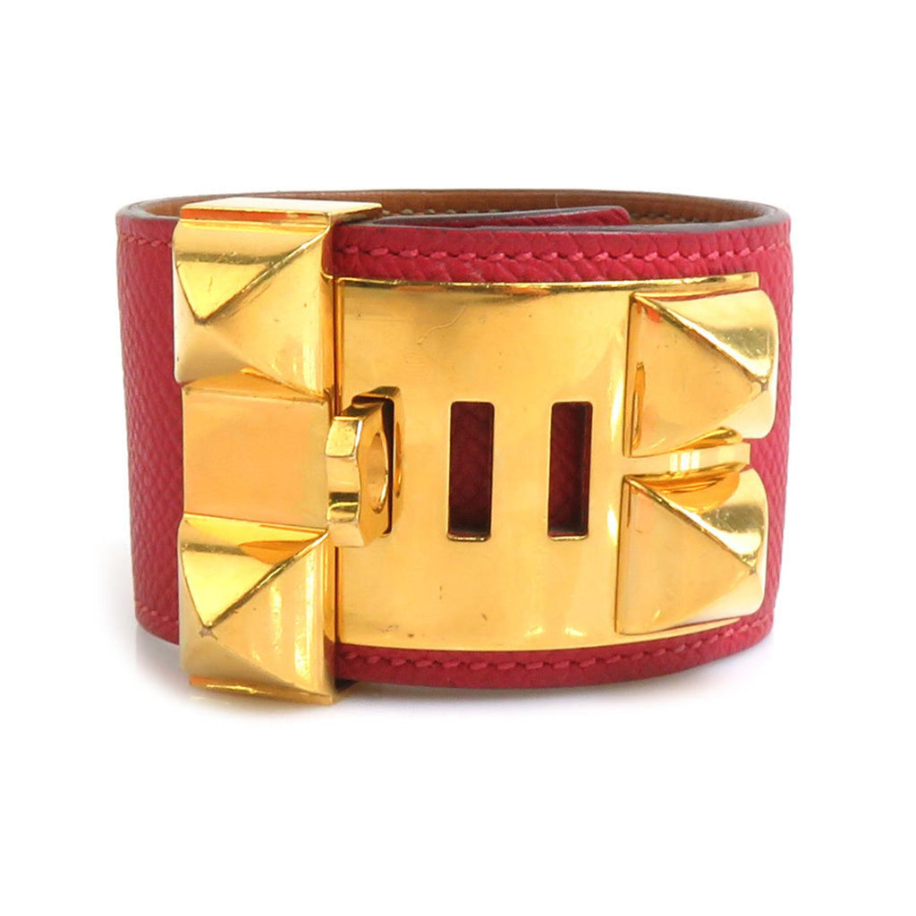Collier de Chien Bracelet Epsom Leather and Metal Rouge Grenat