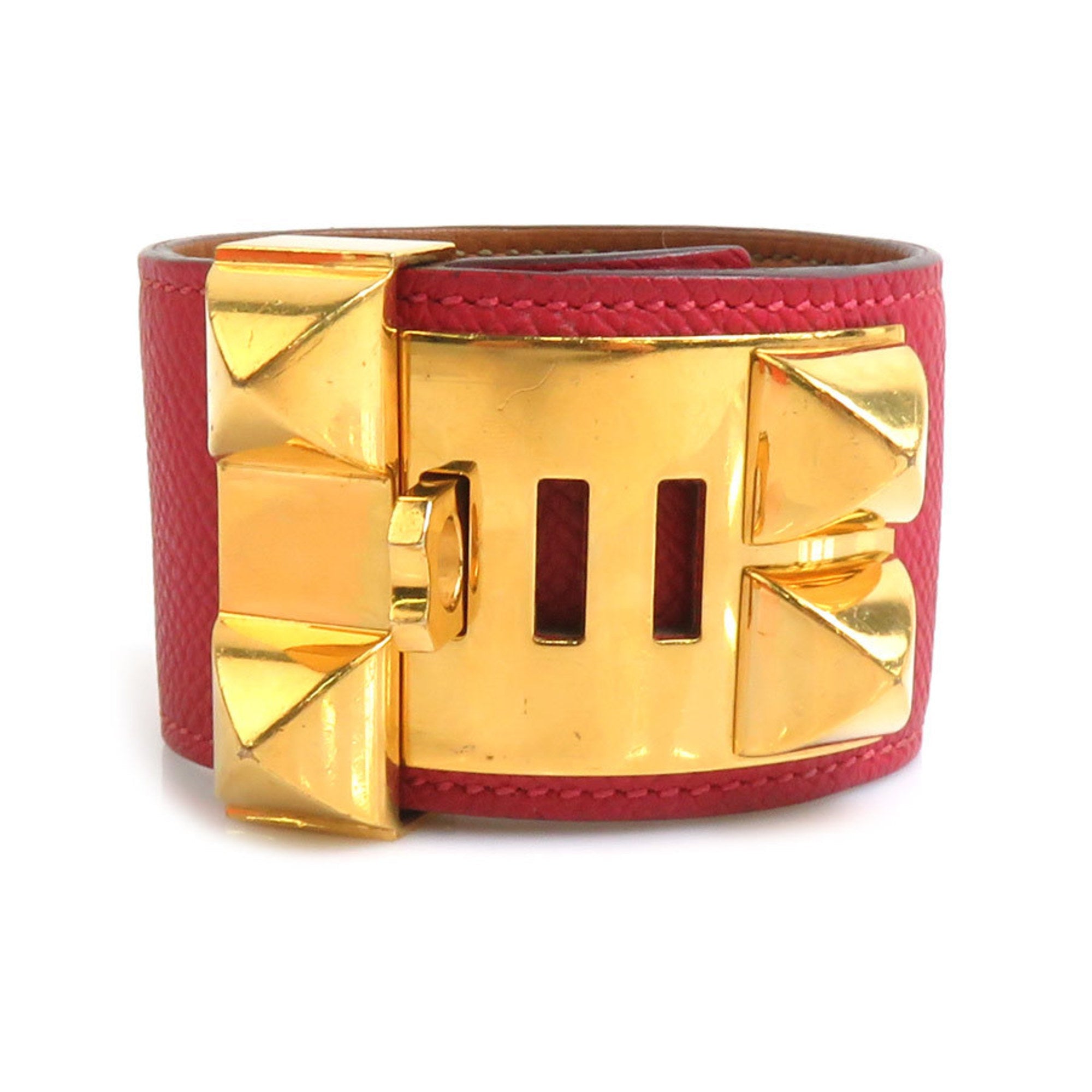 Collier de Chien Bracelet Epsom Leather and Metal Rouge Grenat