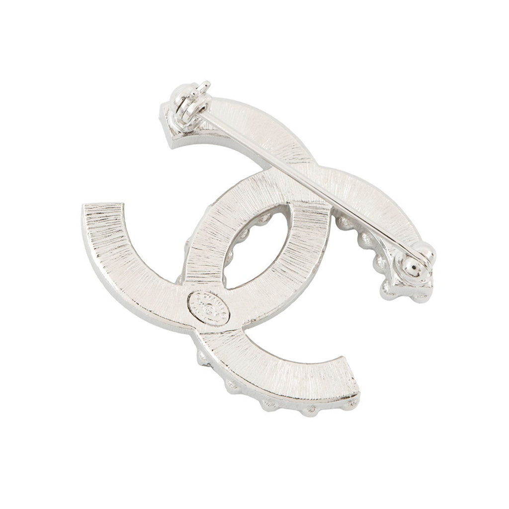 CC Logo Brooch Silver-Tone Metal