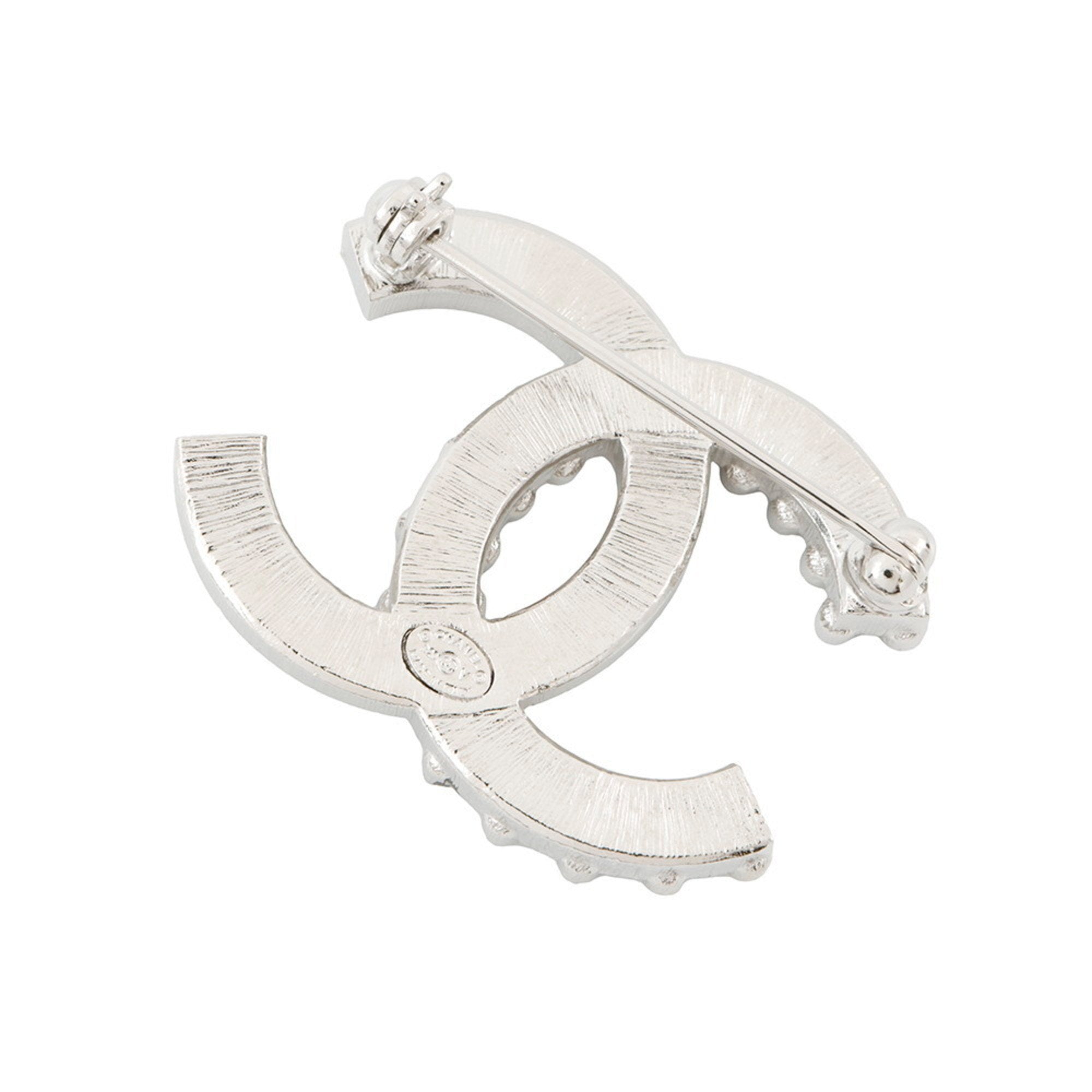 CC Logo Brooch Silver-Tone Metal