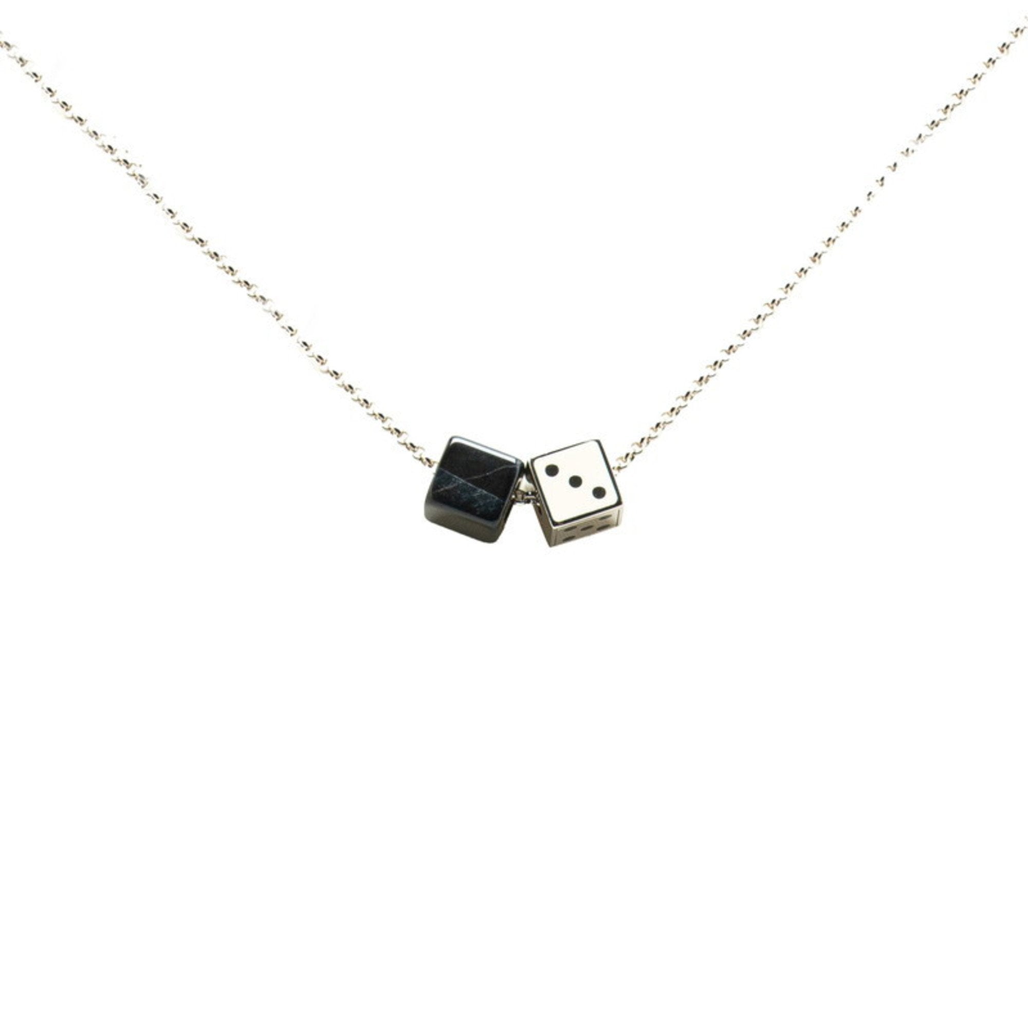 Collier Dice Pendant Necklace Metal Black And Silver