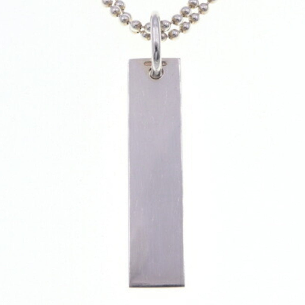 Square Plate Pendant Necklace Sterling Silver Double-Strand Ball Chain