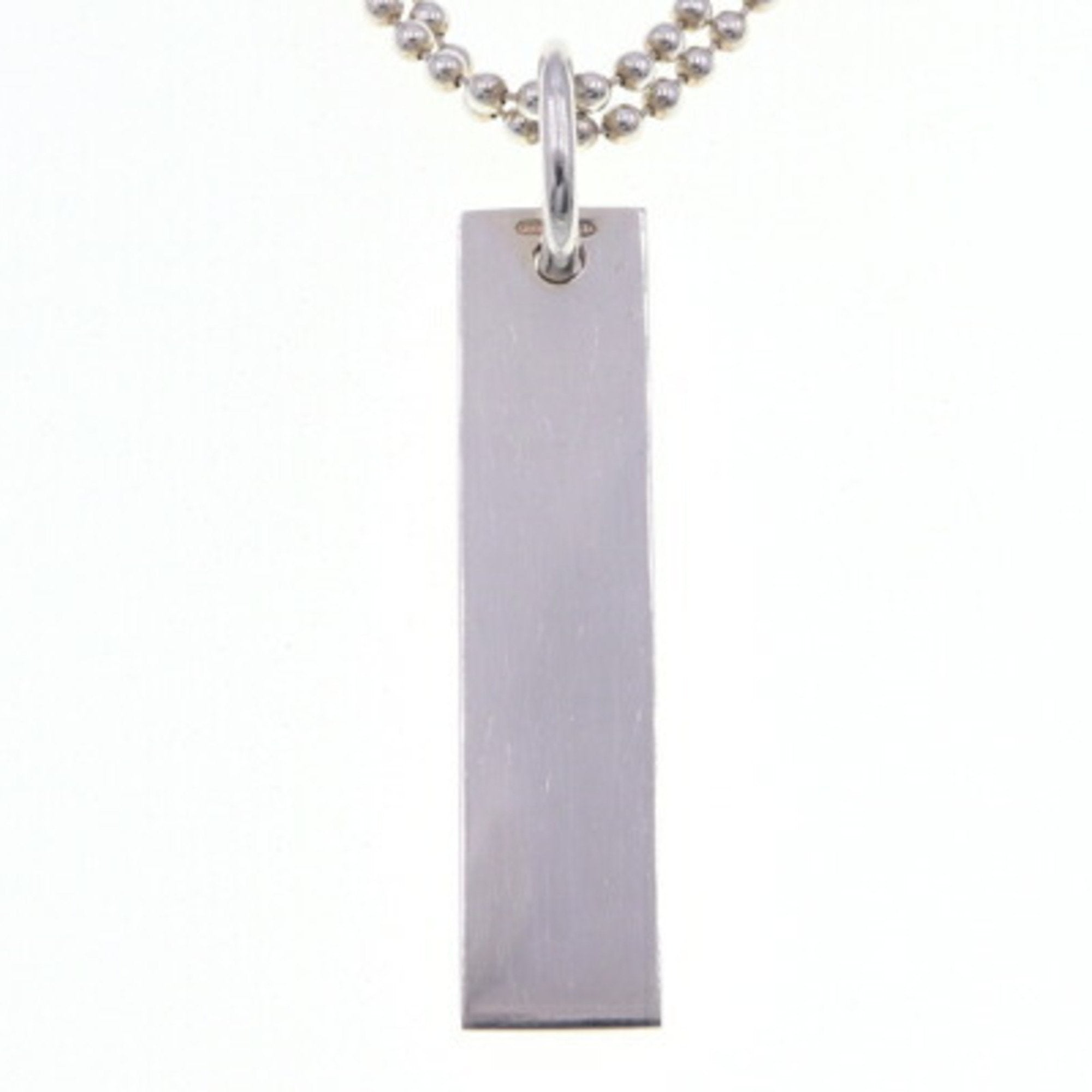 Square Plate Pendant Necklace Sterling Silver Double-Strand Ball Chain
