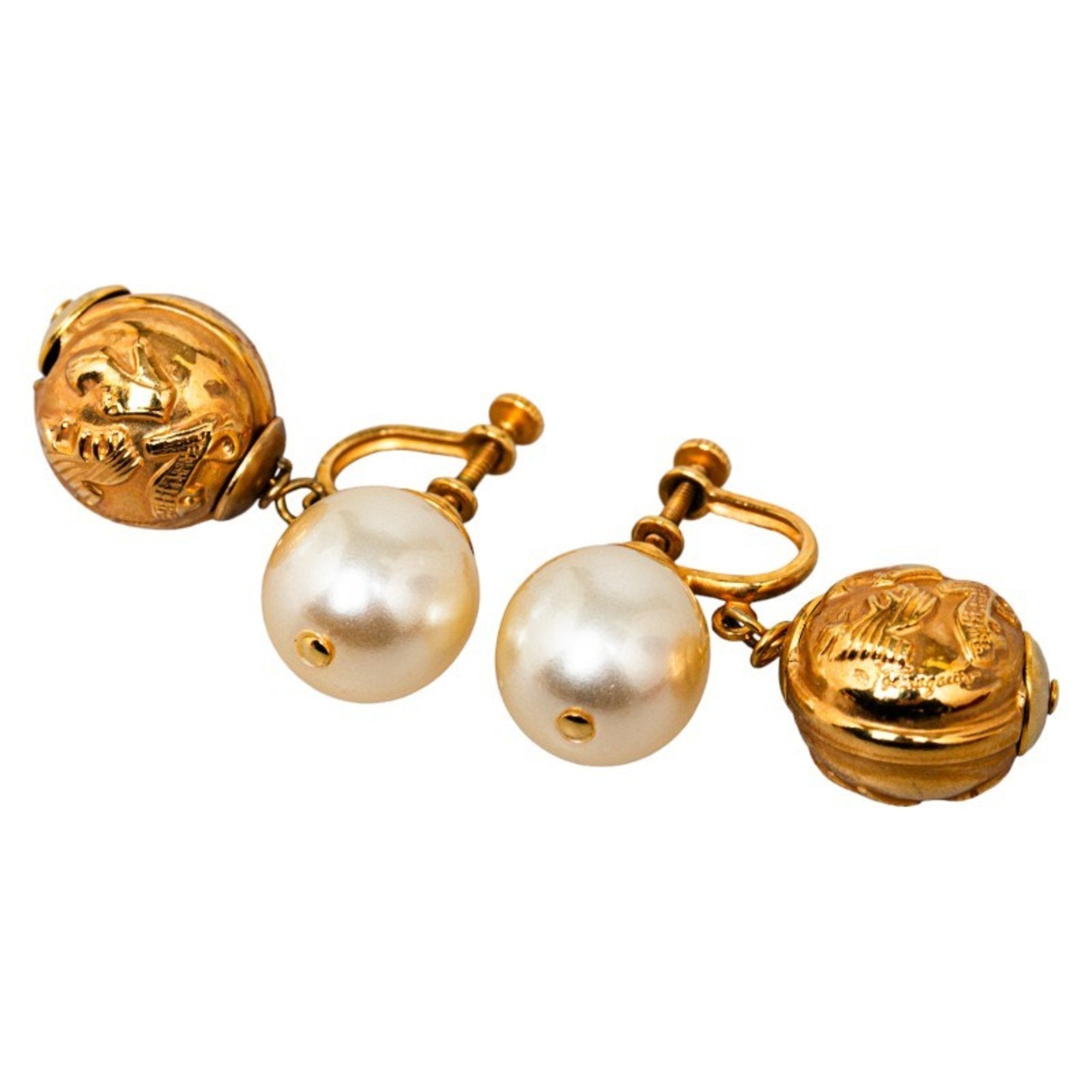 Earrings Pearl Gold-Tone Metal