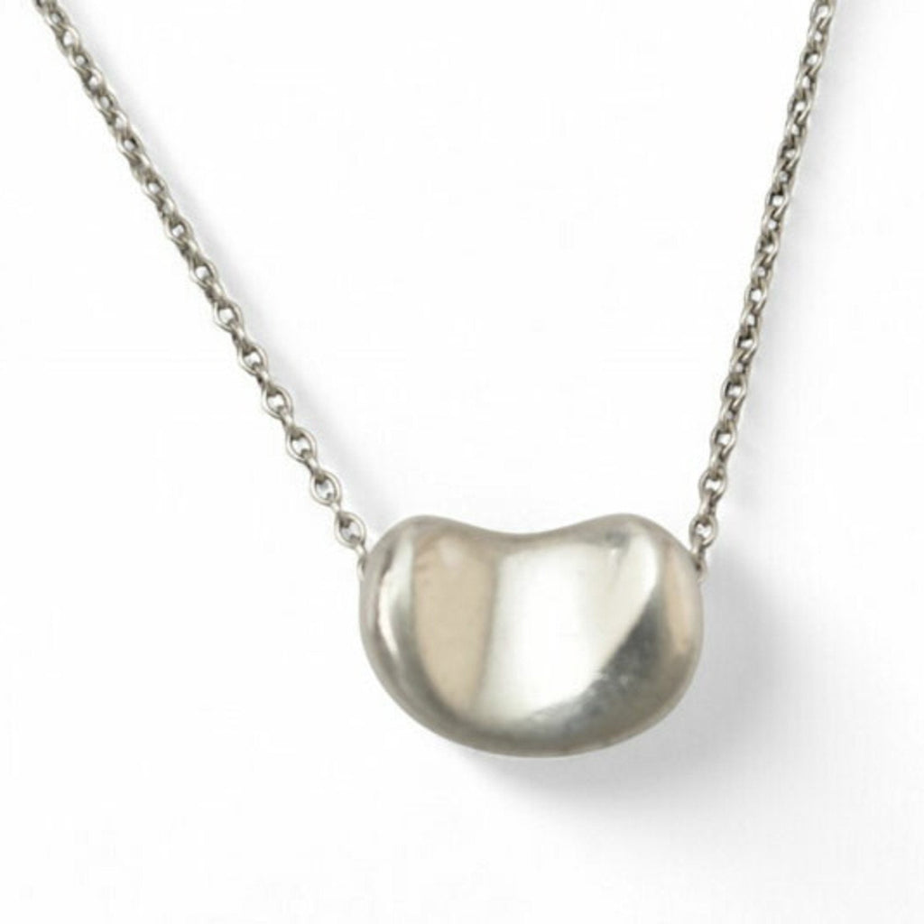 Bean Pendant Necklace Sterling Silver 7mm